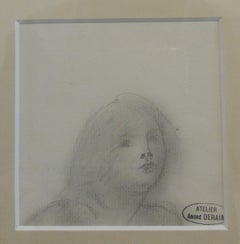 Derain 17 Kleiner Kopf mit Bleistift. Original-Zeichnungsgemälde