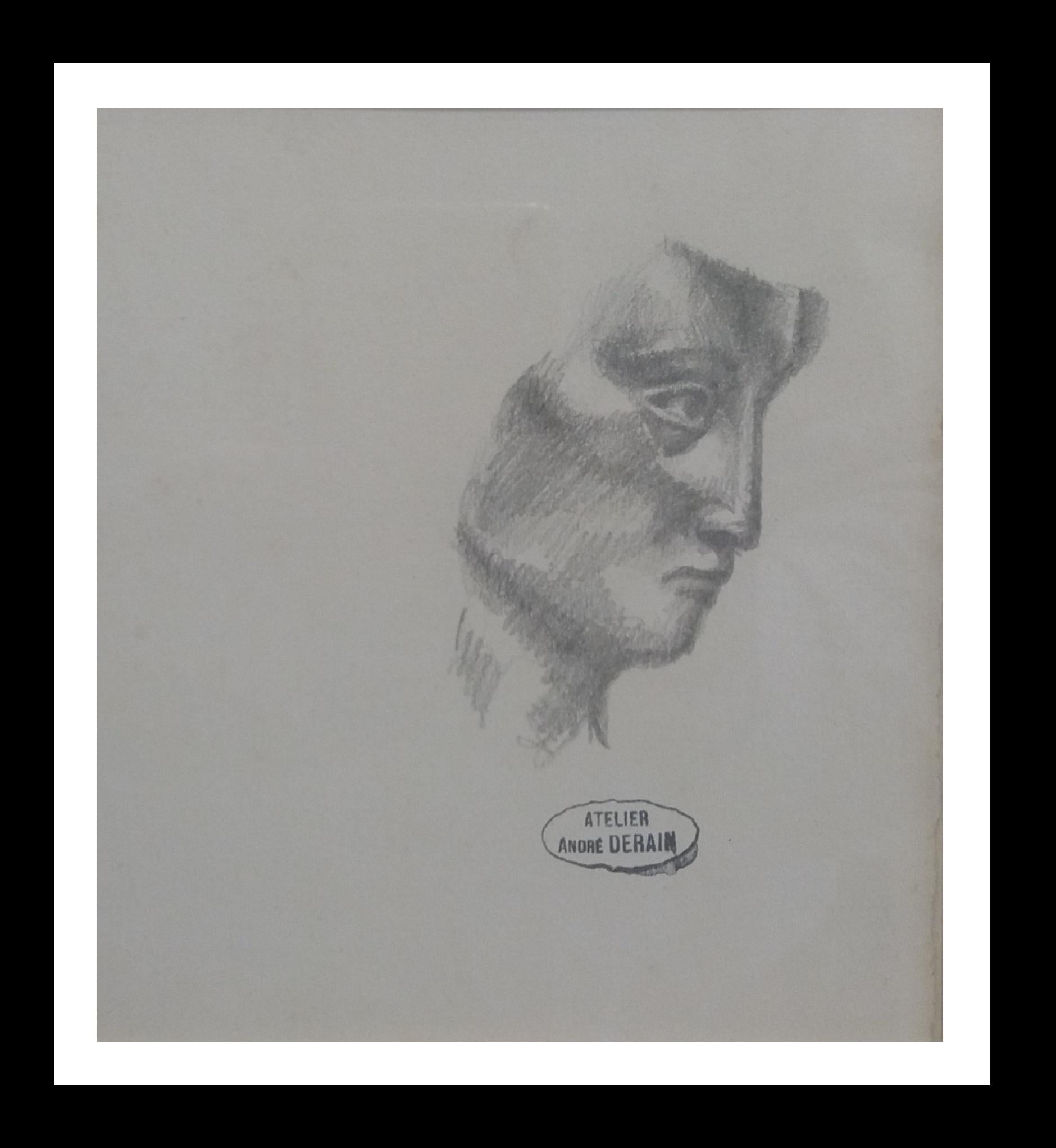 André Derain Figurative Painting -  profile face. original pencil drawing painting
