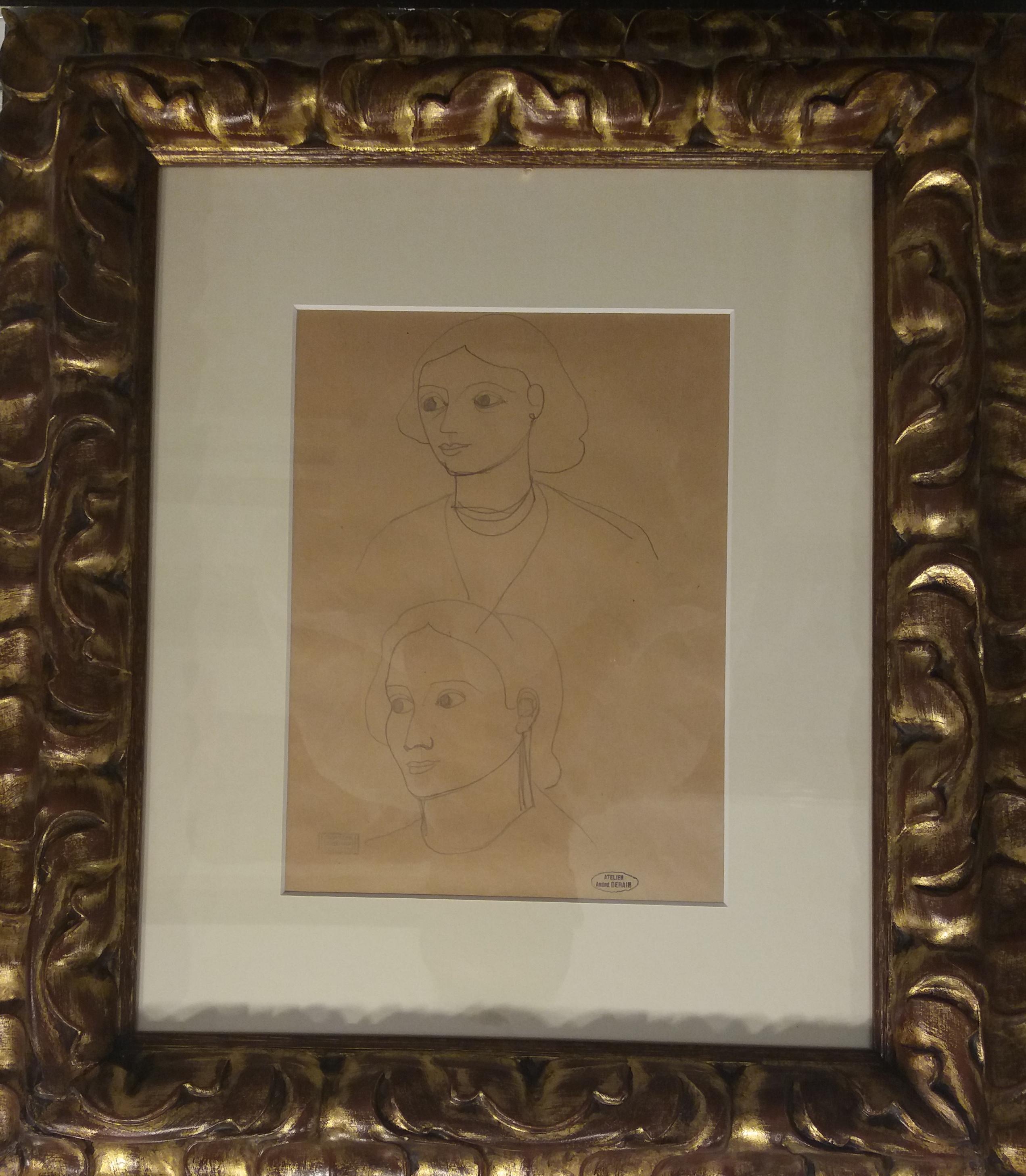 Andre Derain 94 Sketch of Faces, dessin original au crayon