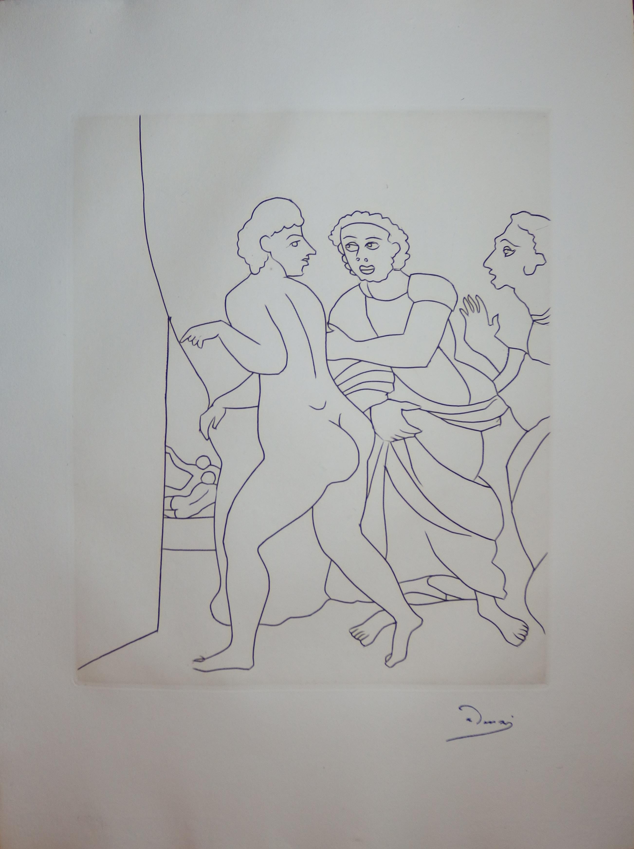 André Derain Figurative Print - A Curious Place : What Happens Here ? - Original etching - 1951