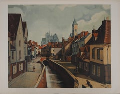 Amiens, traversée par la Somme, 1970 - Lithographie signée