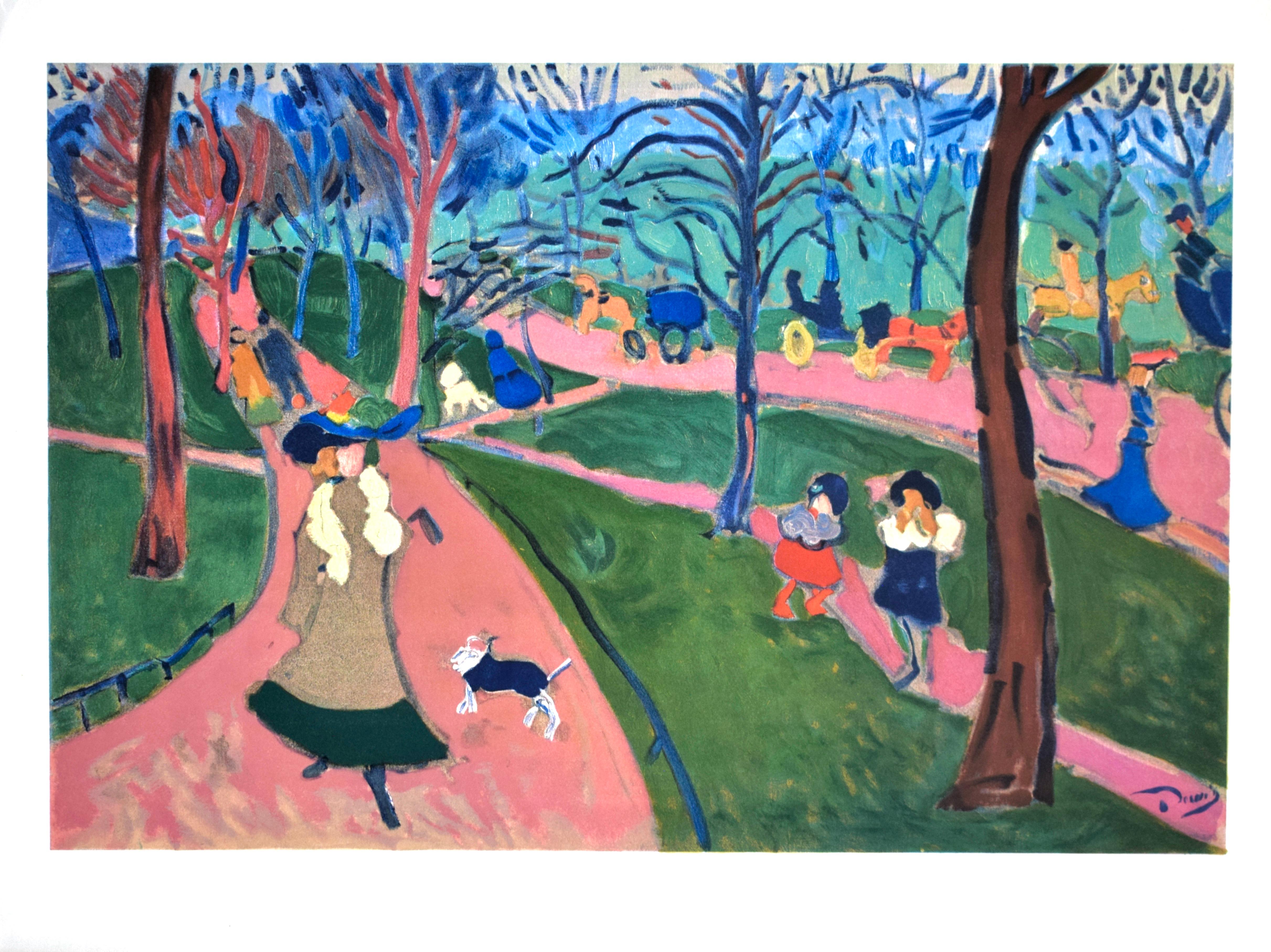 This exquisite lithograph after Andre Derain (1880–1954), titled Hyde Park (Hyde Park), from the folio Fauves, VII, Collection Pierre Levy, 1972, originates from the edition published by Fernand Mourlot, Paris, and printed by Mourlot Freres, Paris,