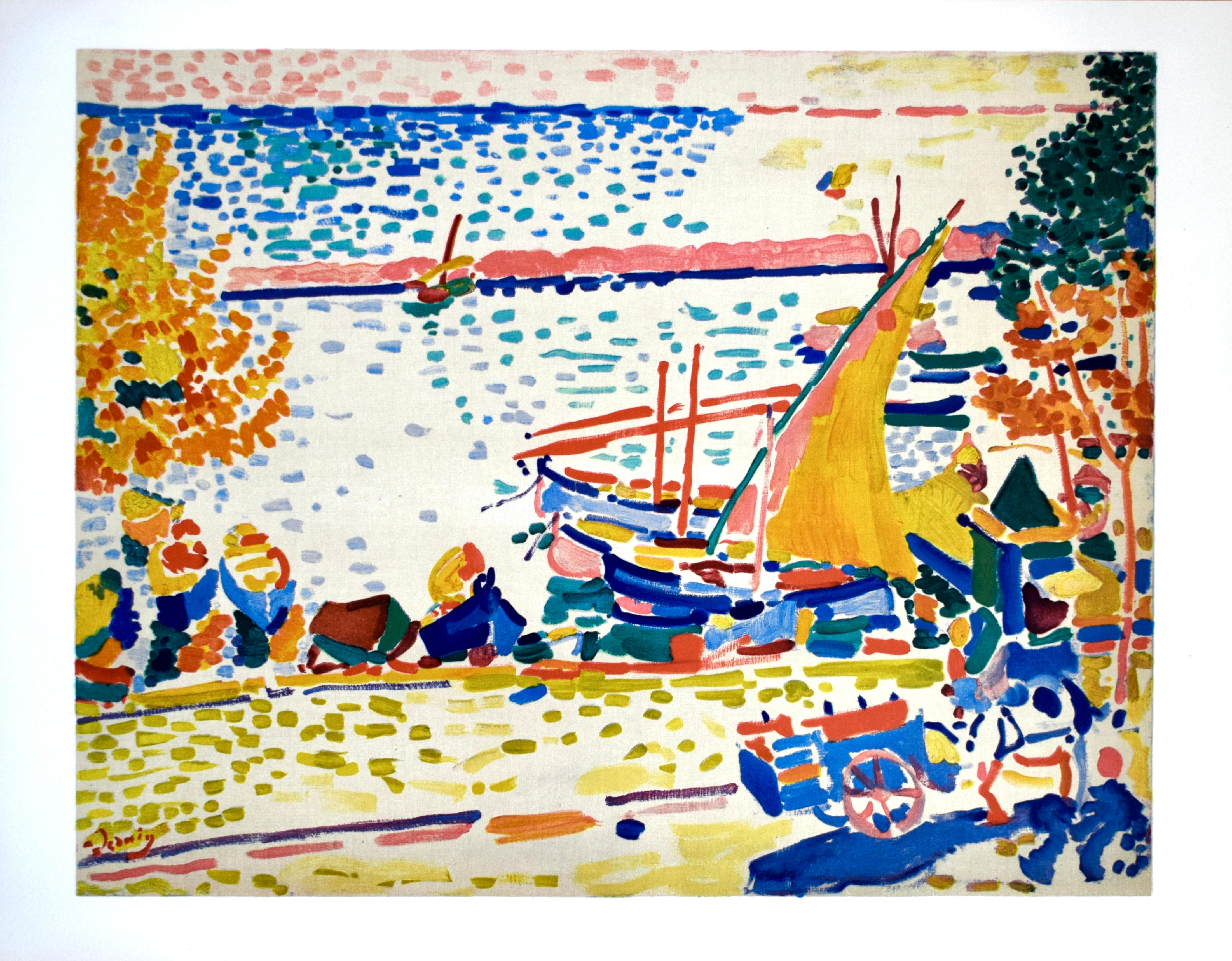 This exquisite lithograph after Andre Derain (1880–1954), titled Port de Collioure (Port of Collioure), from the folio Fauves, VII, Collection Pierre Levy, 1972, originates from the edition published by Fernand Mourlot, Paris, and printed by Mourlot