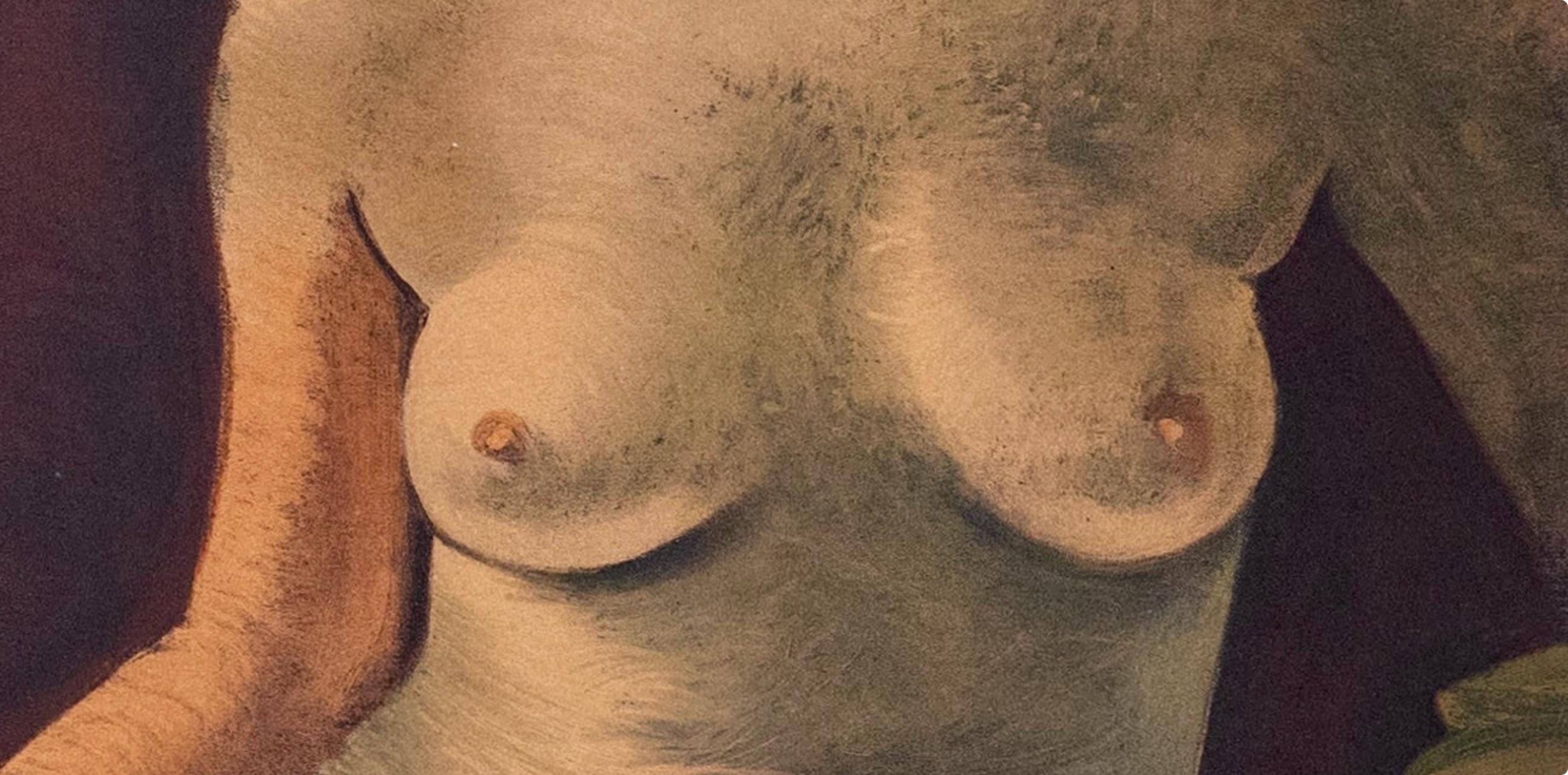 Cette exquise lithographie d'après Andre Derain (1880-1954), intitulée Deux femmes nues et nature morte, tirée de l'in-folio Andre Derain entre 1935 et 1949, V, 1970, provient de l'édition publiée par Fernand Mourlot, Paris, et imprimée par Mourlot