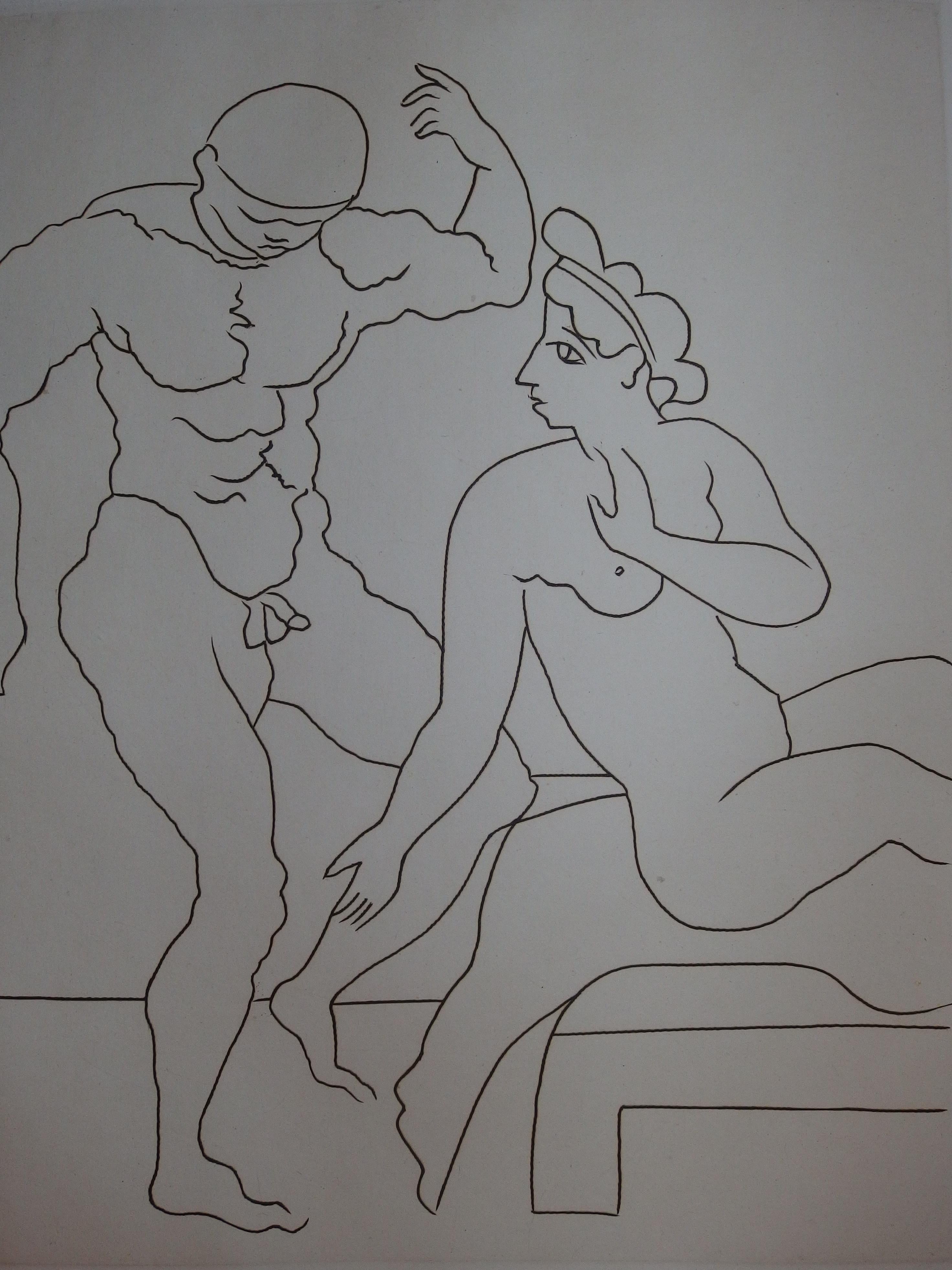Athlete and Model - Original etching - 1951 - Print by André Derain