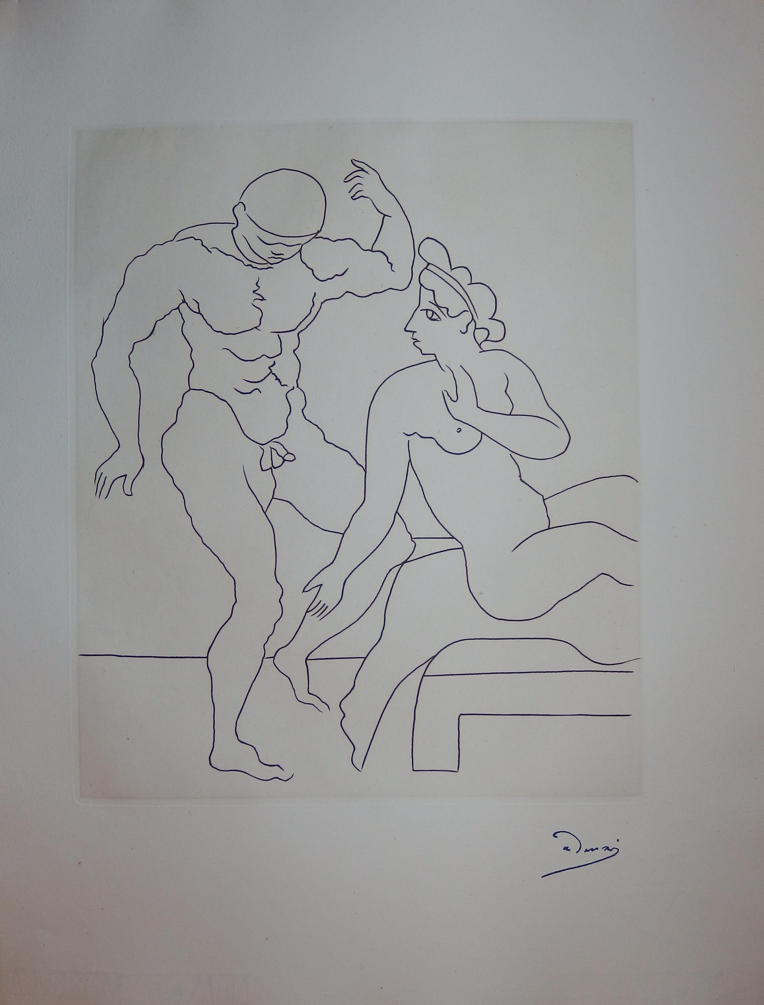 André Derain Figurative Print - Athlete and Model - Original etching - 1951