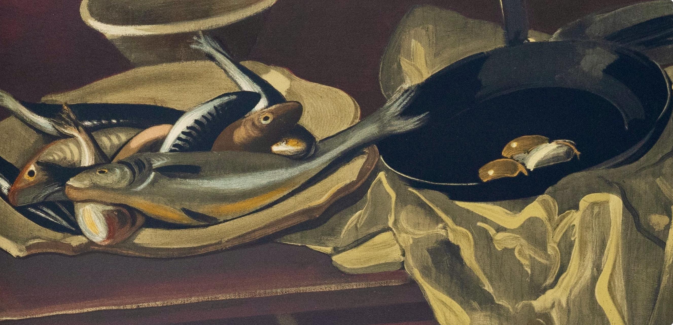 Derain, Nature morte aux Poissons et a La Poêle, Collection'S Pierre Lévy (dopo) - Still-Life Print Nero di André Derain