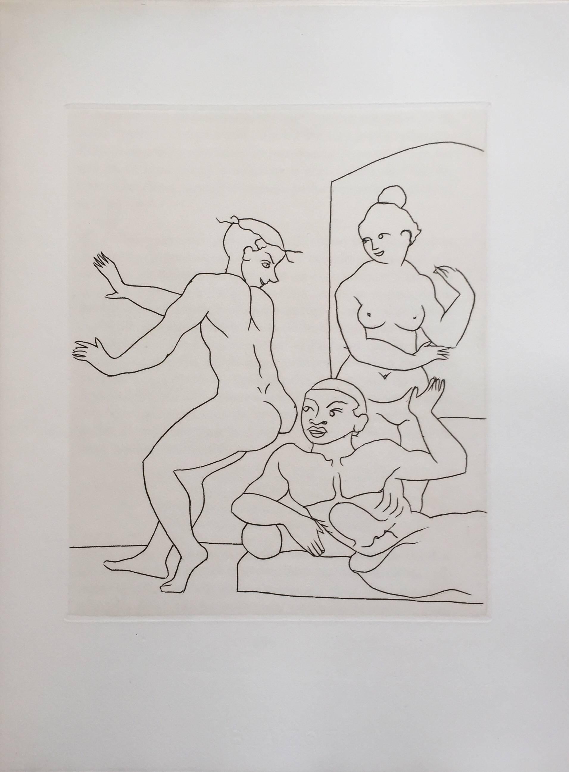 André Derain Nude Print – Erotice Radierung von Le Satyricon 