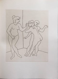 Vintage Female Nude Erotic Art Deco Etching from Le Satyricon
