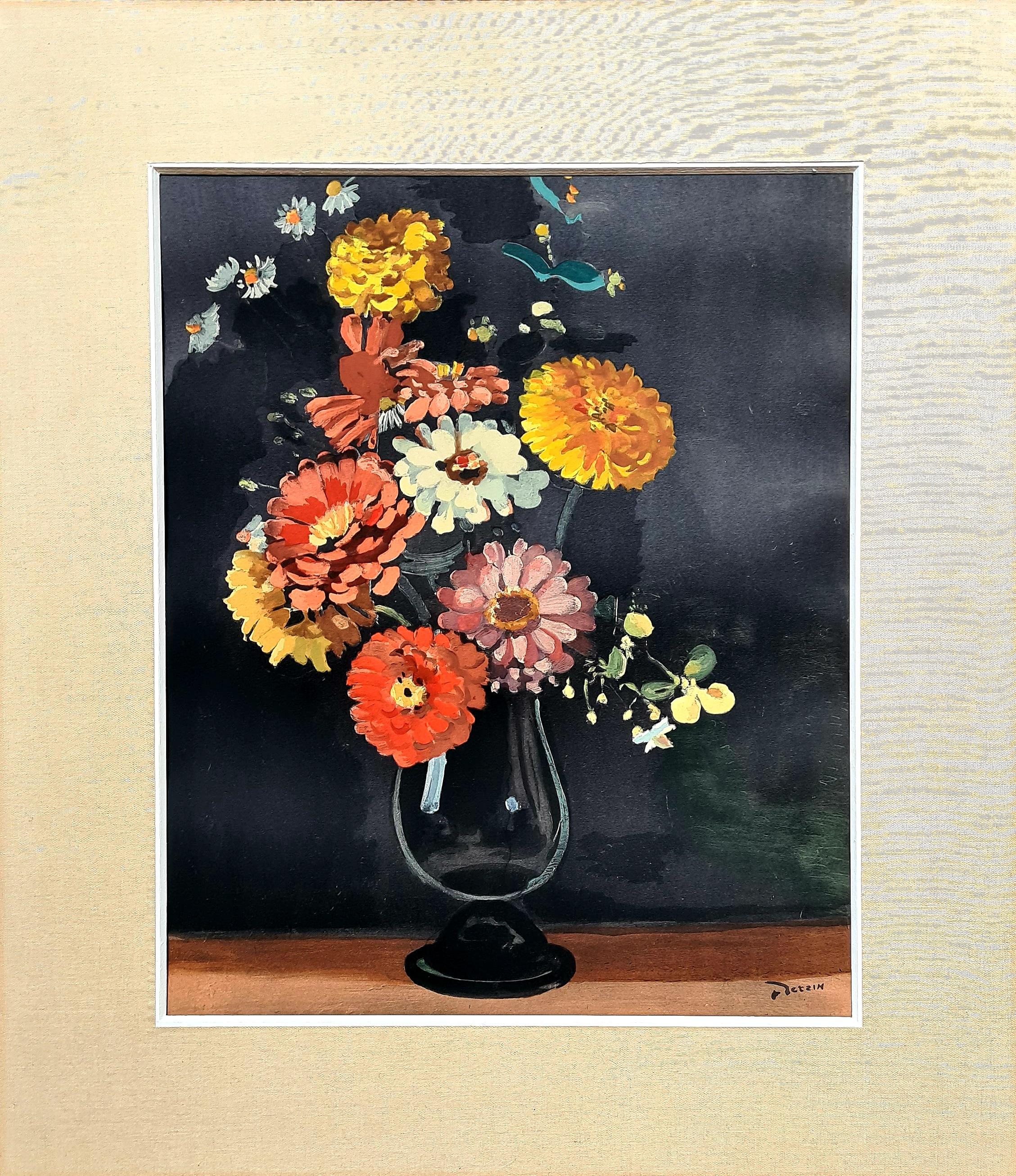 French Pochoir, Still life with flowers, Bouquet of Zinnias of 1946 im Angebot 8