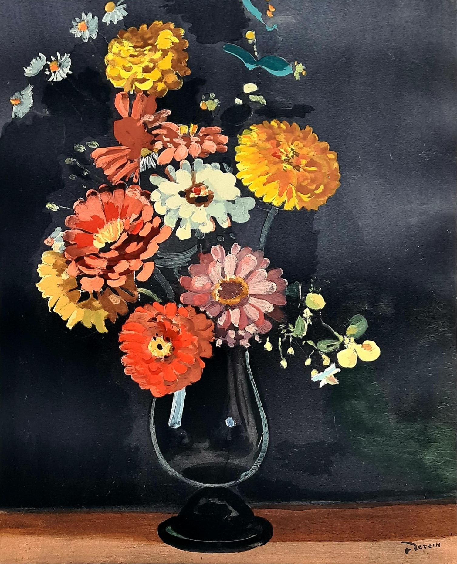 French Pochoir, Still life with flowers, Bouquet of Zinnias of 1946 – Print von André Derain