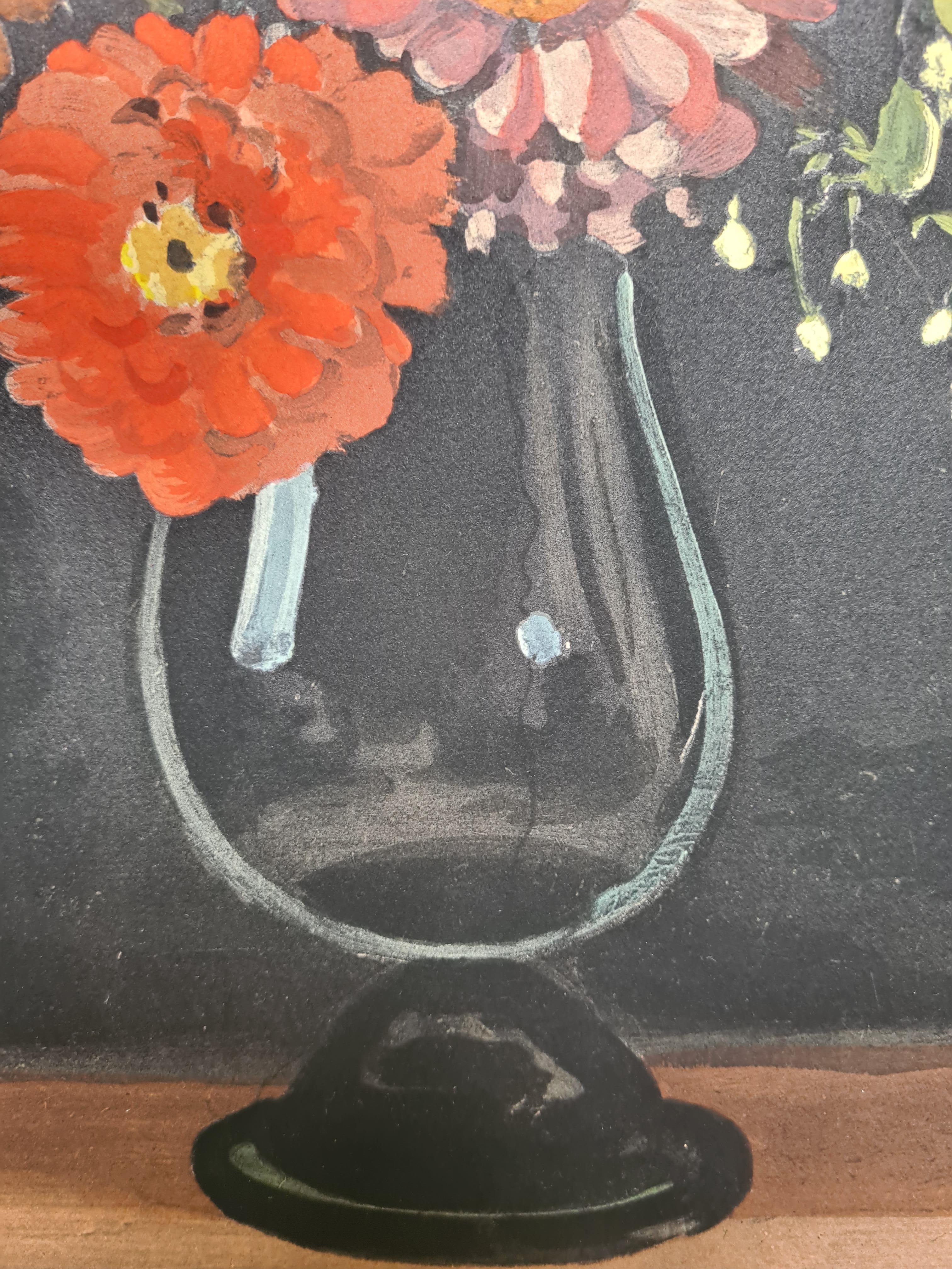 French Pochoir, Still life with flowers, Bouquet of Zinnias of 1946 im Angebot 3