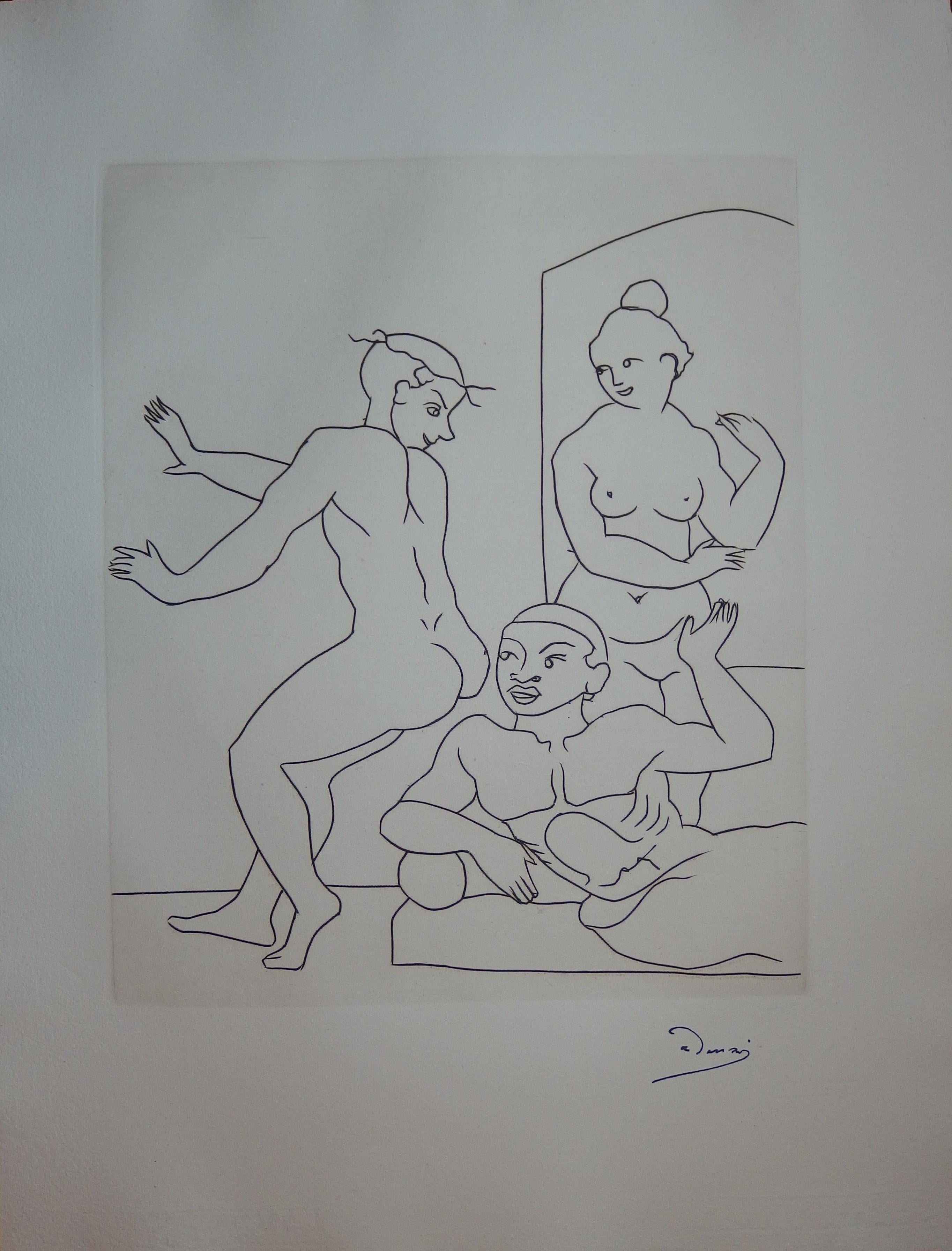 Game in the Cloakroom - Original etching - 1951