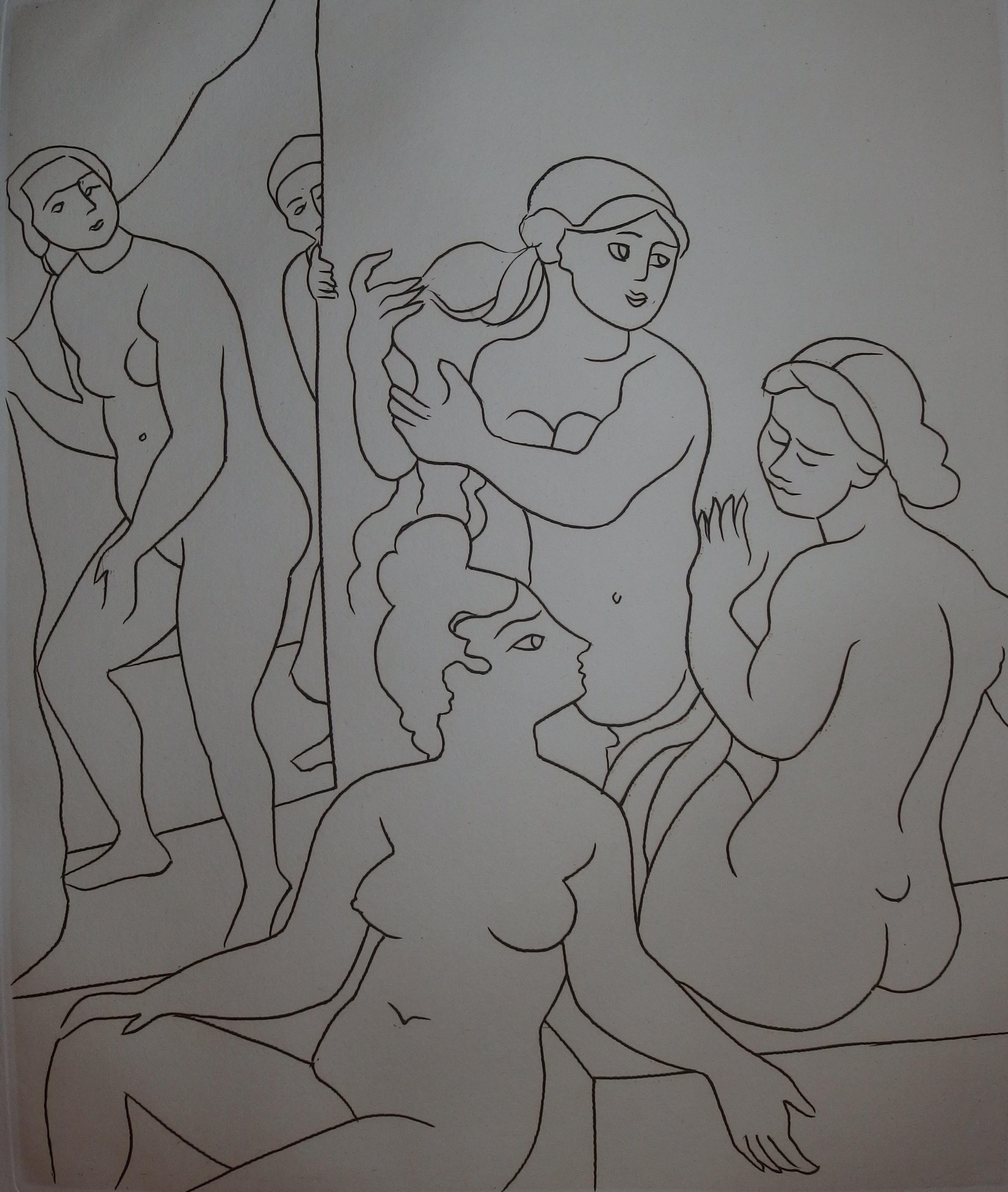 En el guardarropa de las mujeres - Grabado original - 1951 - Print Moderno de André Derain
