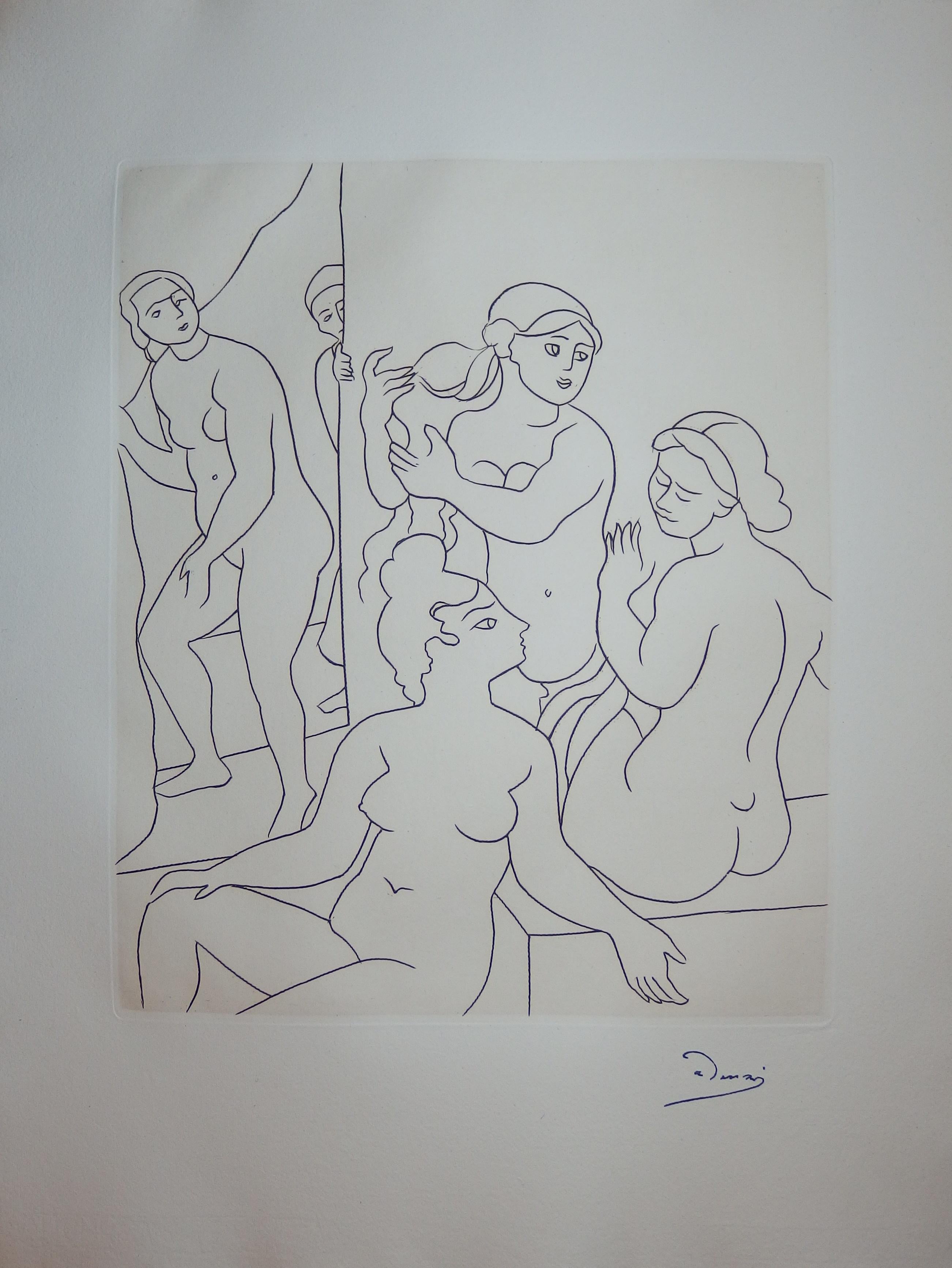 Figurative Print de André Derain - En el guardarropa de las mujeres - Grabado original - 1951