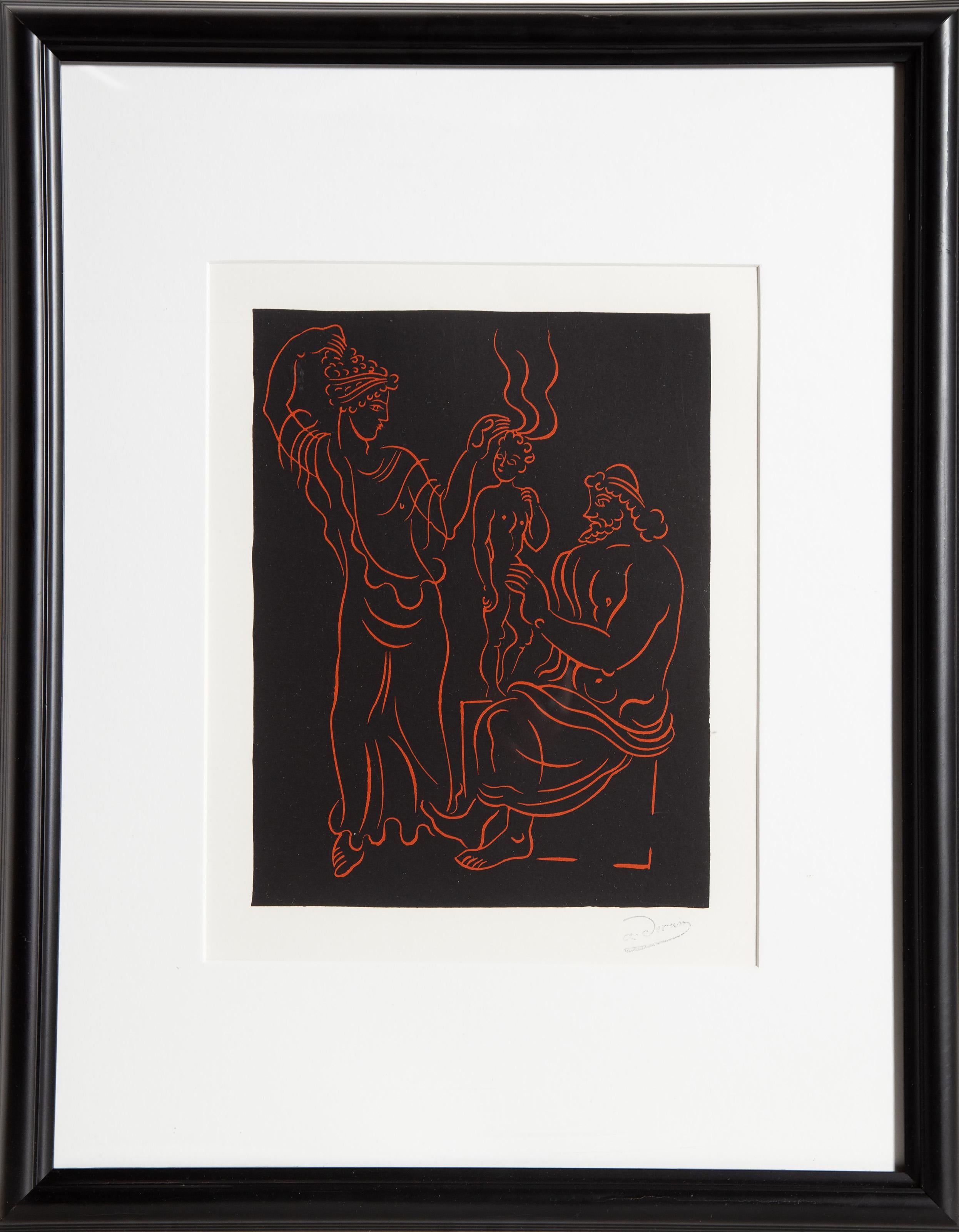 Andre Derain, Después, Francés (1880 - 1954) - L'Enfant, Año:  Impreso hacia 1968, Medio:  Linograbado, sello firmado, Tamaño de la imagen:  11 x 9 pulgadas, Tamaño:  48,26 cm x 38,1 cm (19 pulg. x 15 pulg.), Tamaño del marco:  23 x 18,5 pulgadas,