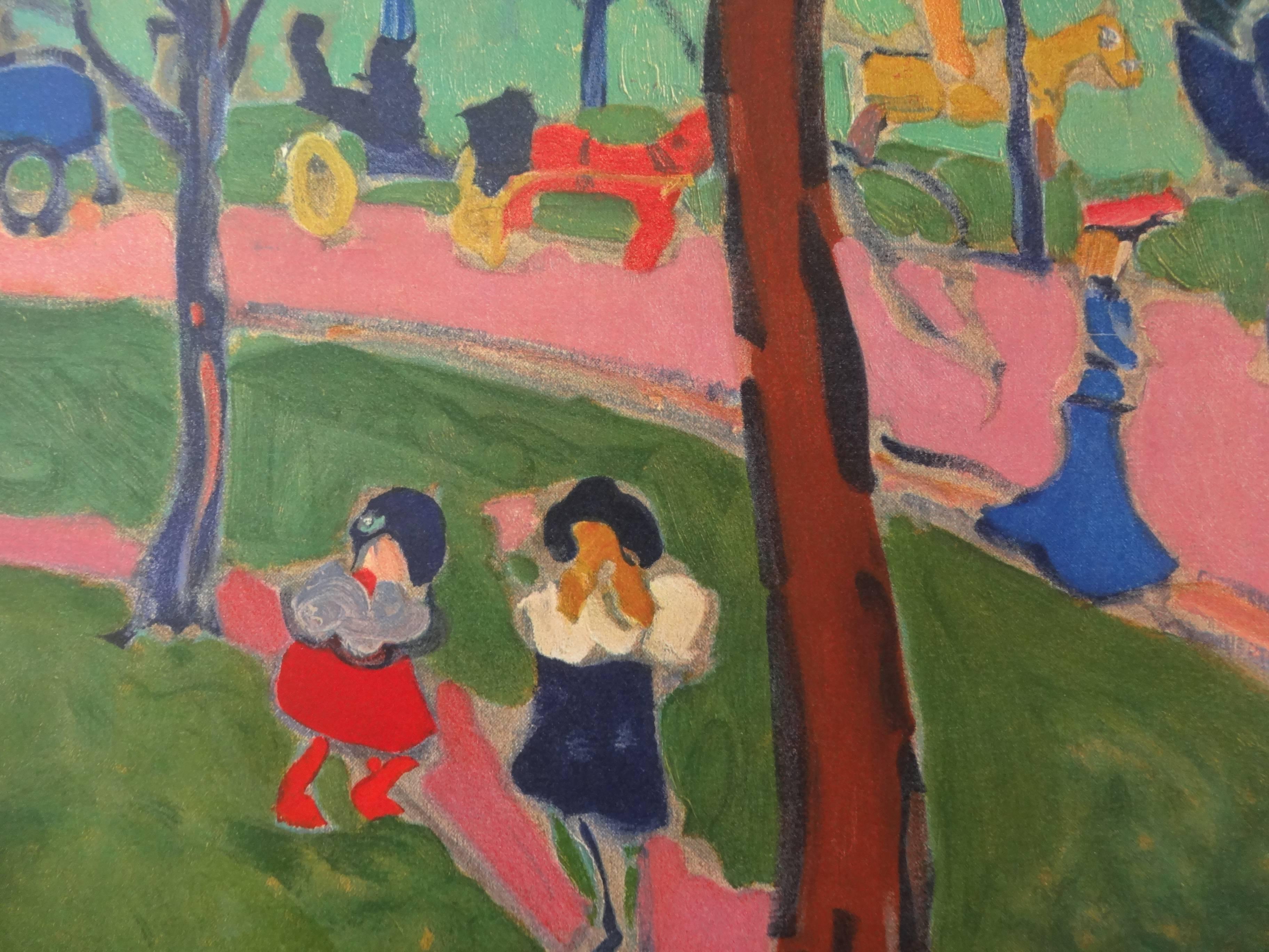 London : Hyde Park - Lithograph (Mourlot), 1972 - Gray Landscape Print by André Derain