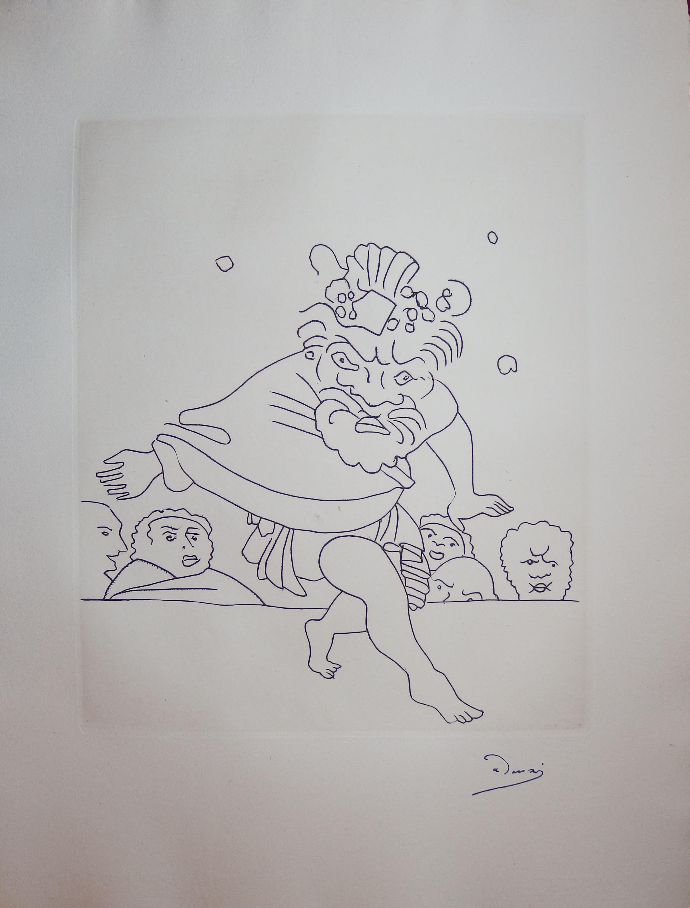 Mad Man auf der Bühne - Original-Radierung - 1951