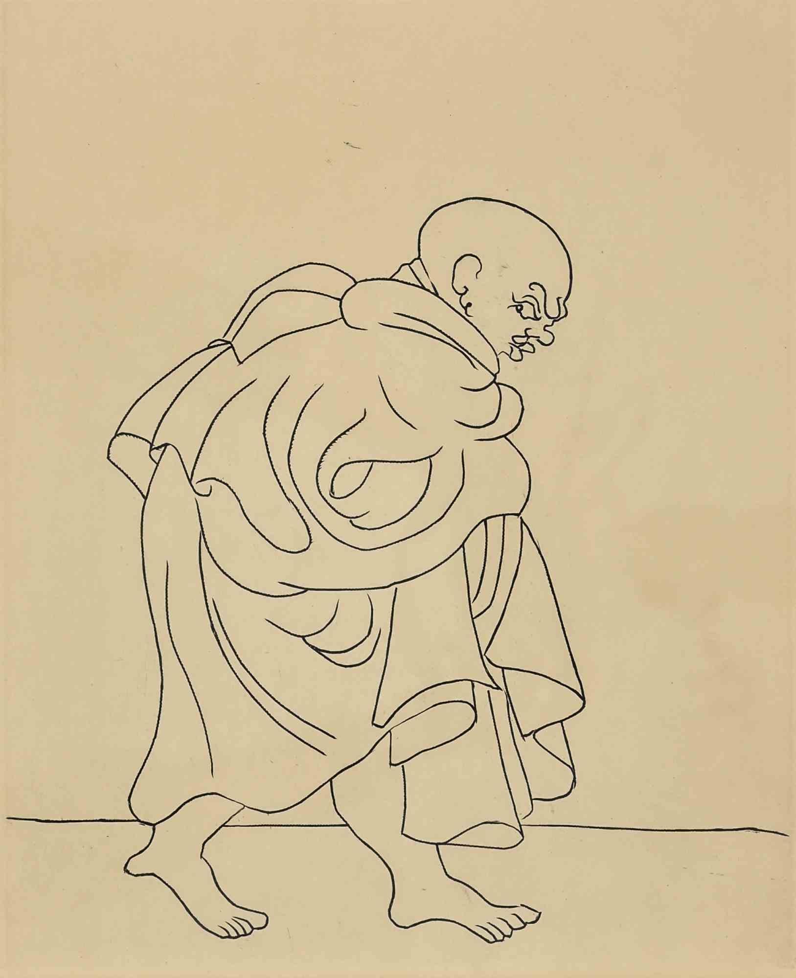 Man hiding is an original modern artwork realized by André Derain.

Etching on paper. From the Suite "Le Satyricon", 1934.

Includes frame.