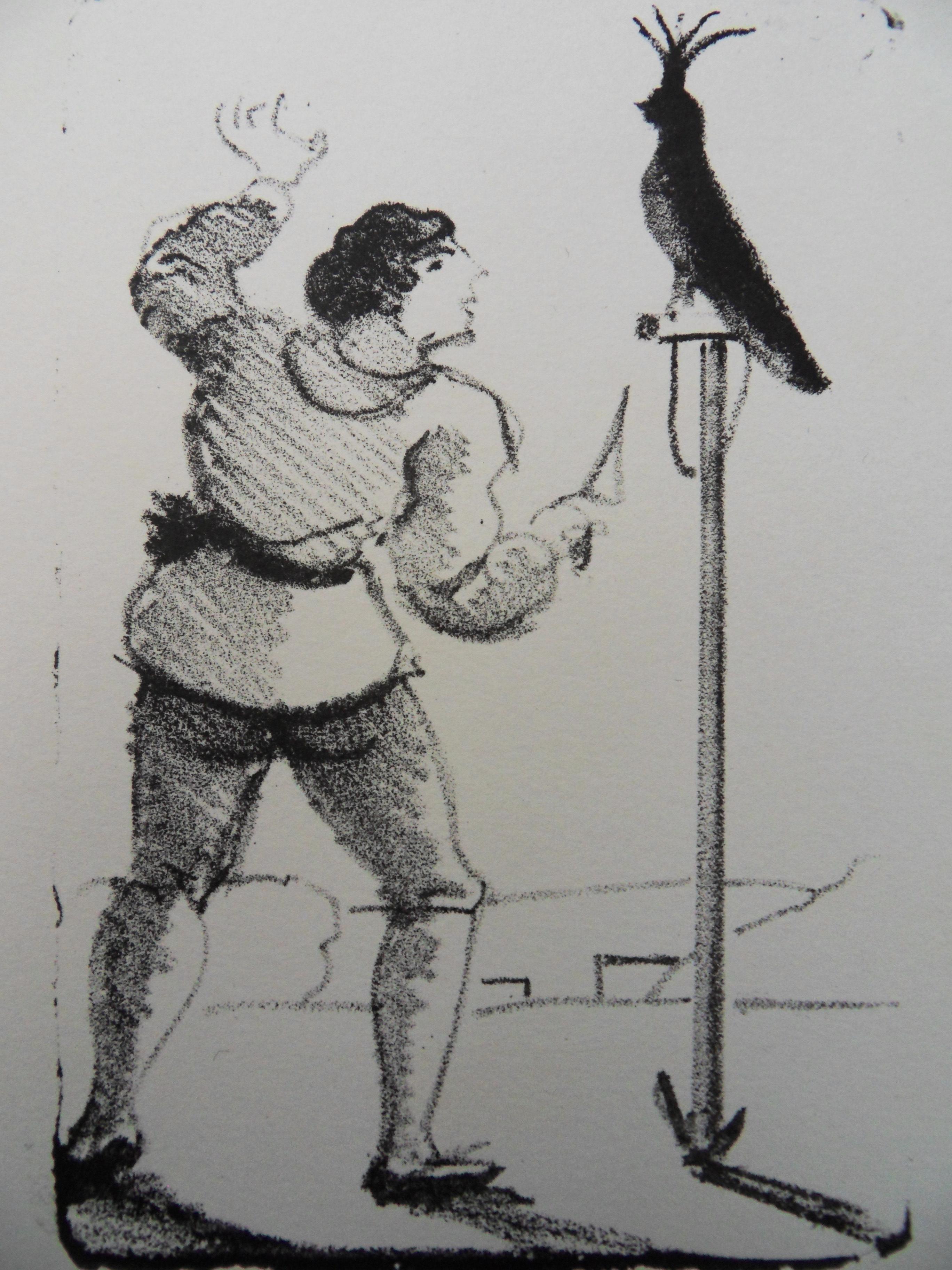 Man with a Parrot - Original lithograph, 1950 - Print by André Derain