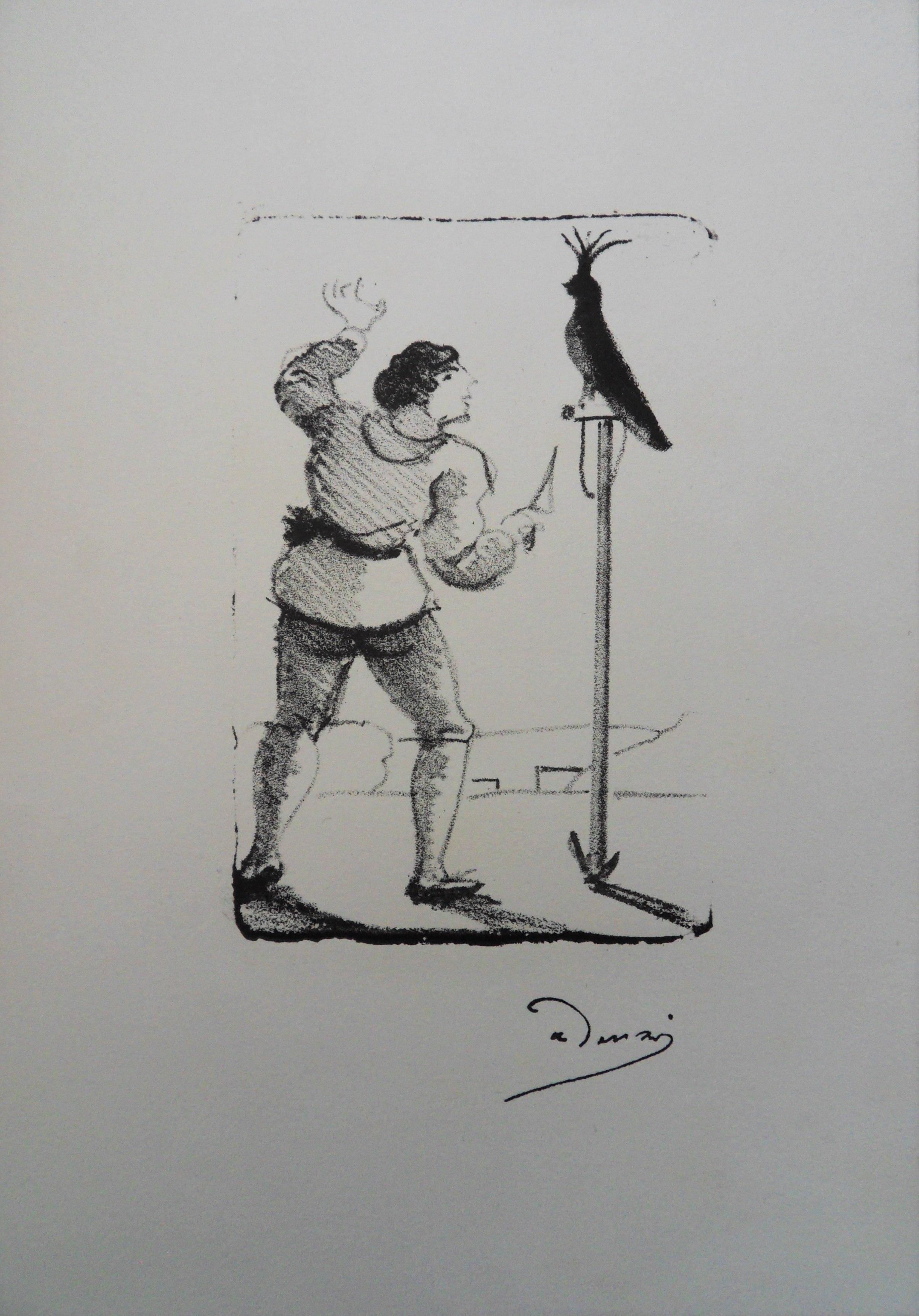 André Derain Figurative Print - Man with a Parrot - Original lithograph, 1950