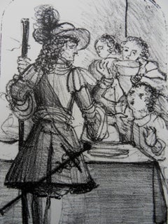 Vintage Musketeer And Children - Lithograph, 1950