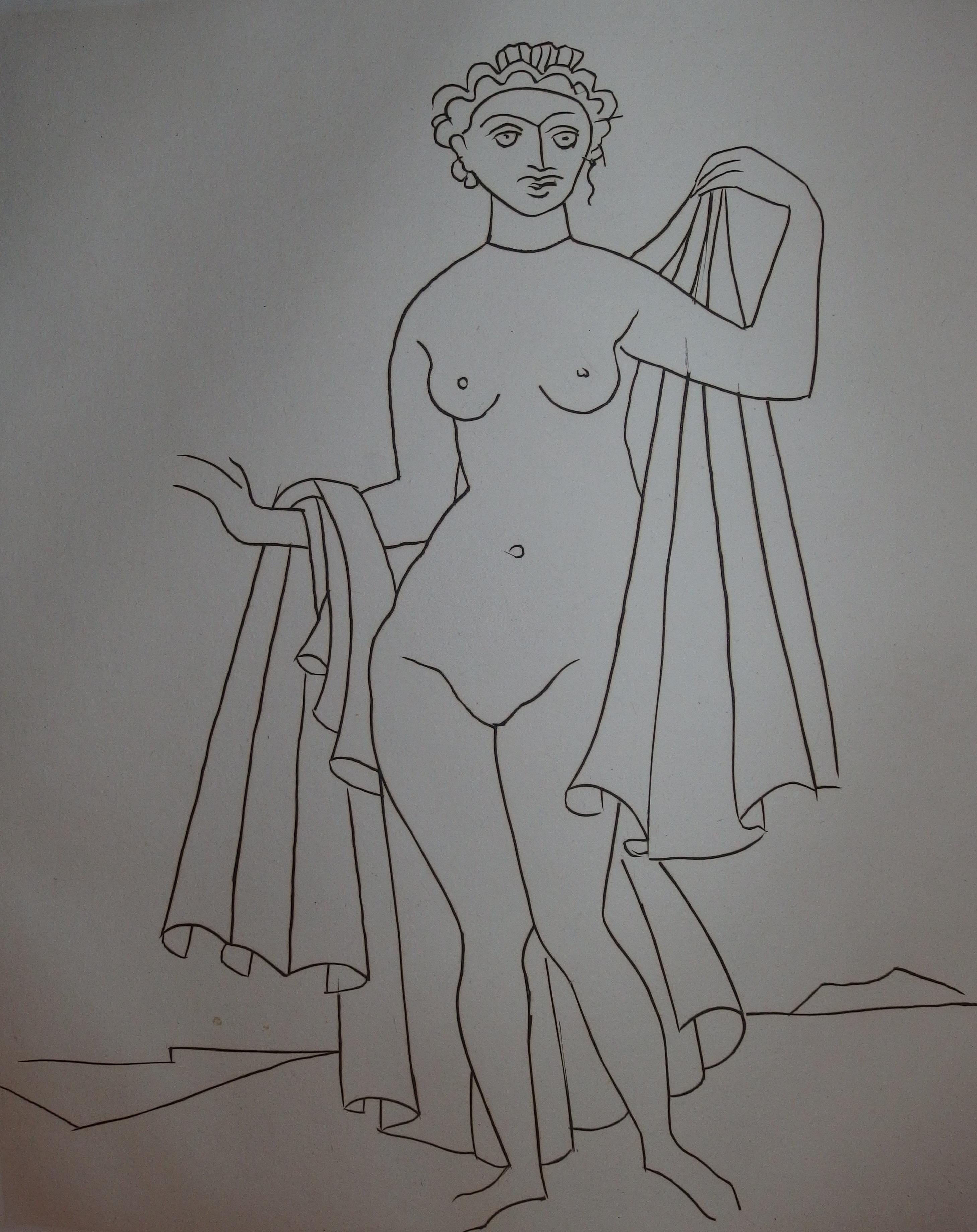 Nackte Frau nach dem Badeanzug  - Original-Radierung - 1951 (Moderne), Print, von André Derain