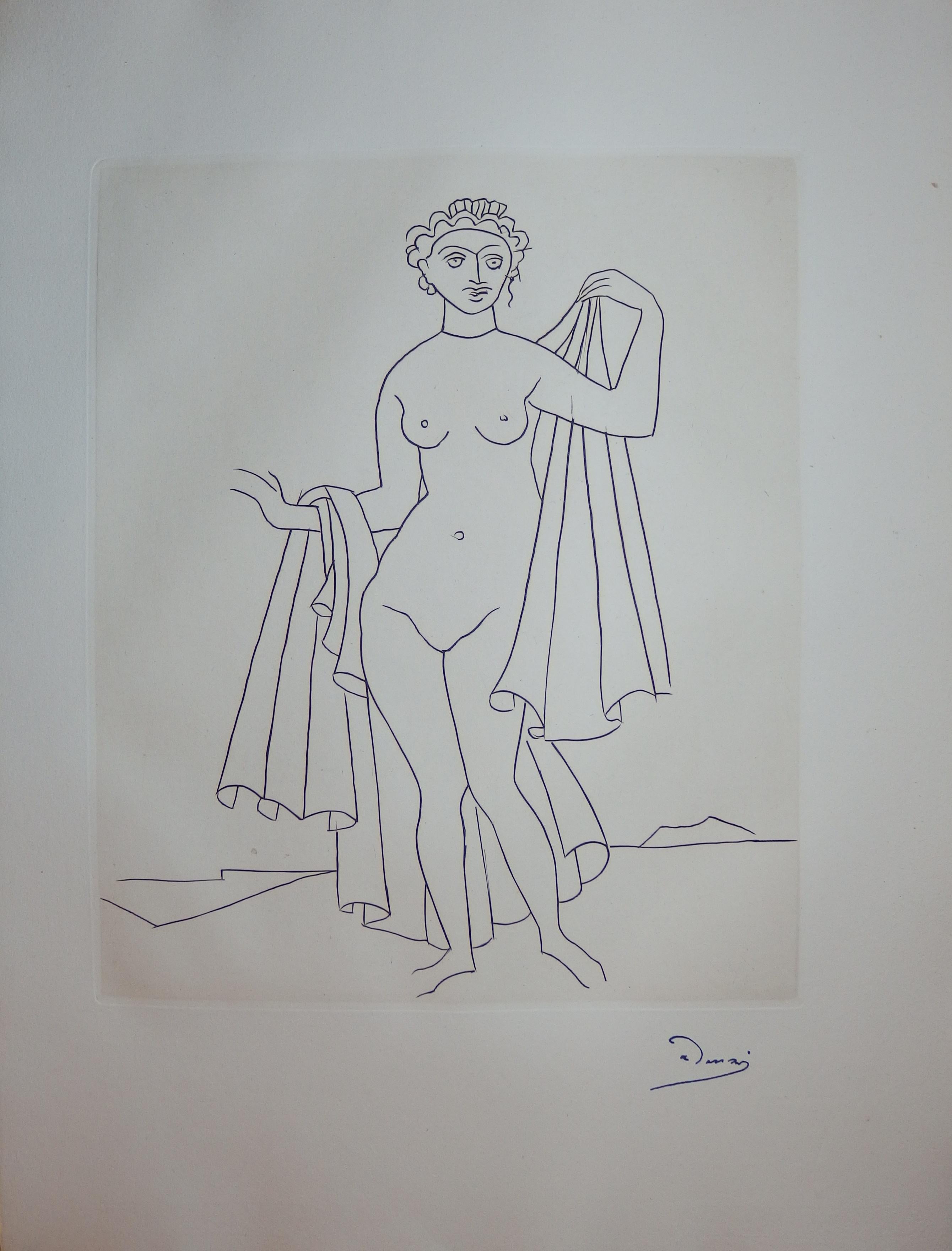Nackte Frau nach dem Badeanzug  - Original-Radierung - 1951