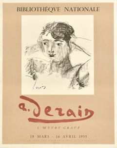 Affiche publicitaire originale vintage André Derain - Art et fauvisme - Dessin d'exposition