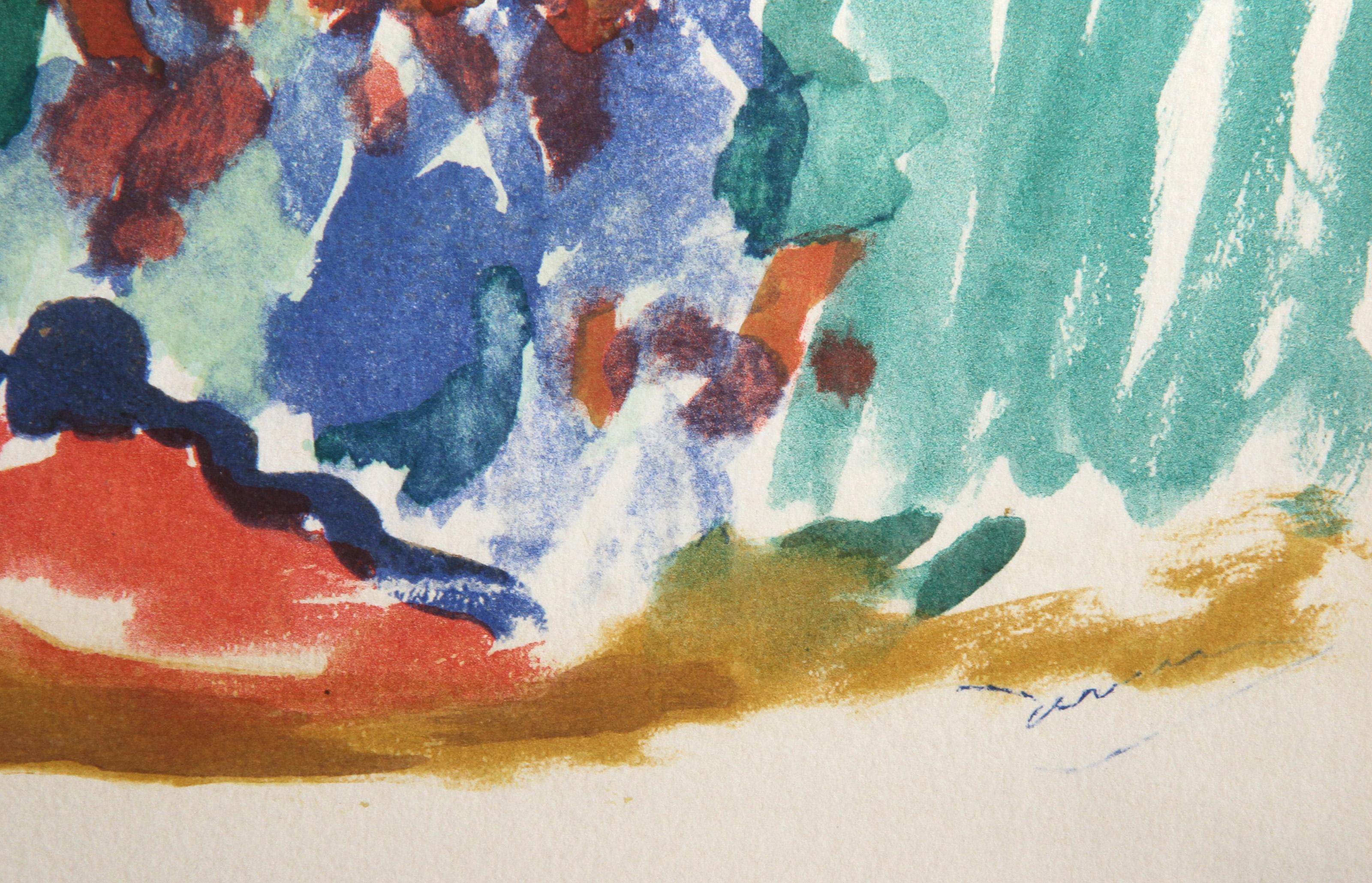 Paysage de l'Arbre Bleu, Impressionist Lithograph w/ Pochoir after Andre Derain - Print by André Derain