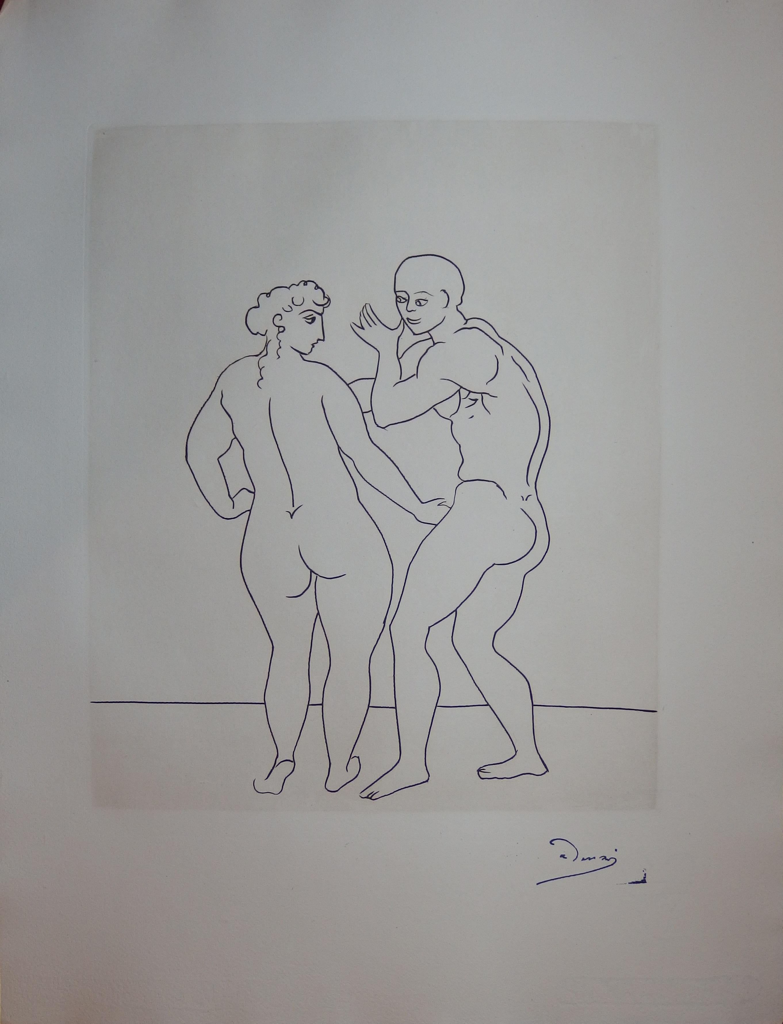 André Derain Figurative Print - Seducting Couple - Original etching - 1951