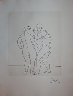 Pareja seductora - Grabado original - 1951