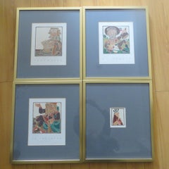 Vintage Set of Four Framed Wood Cut Prints After André Derain