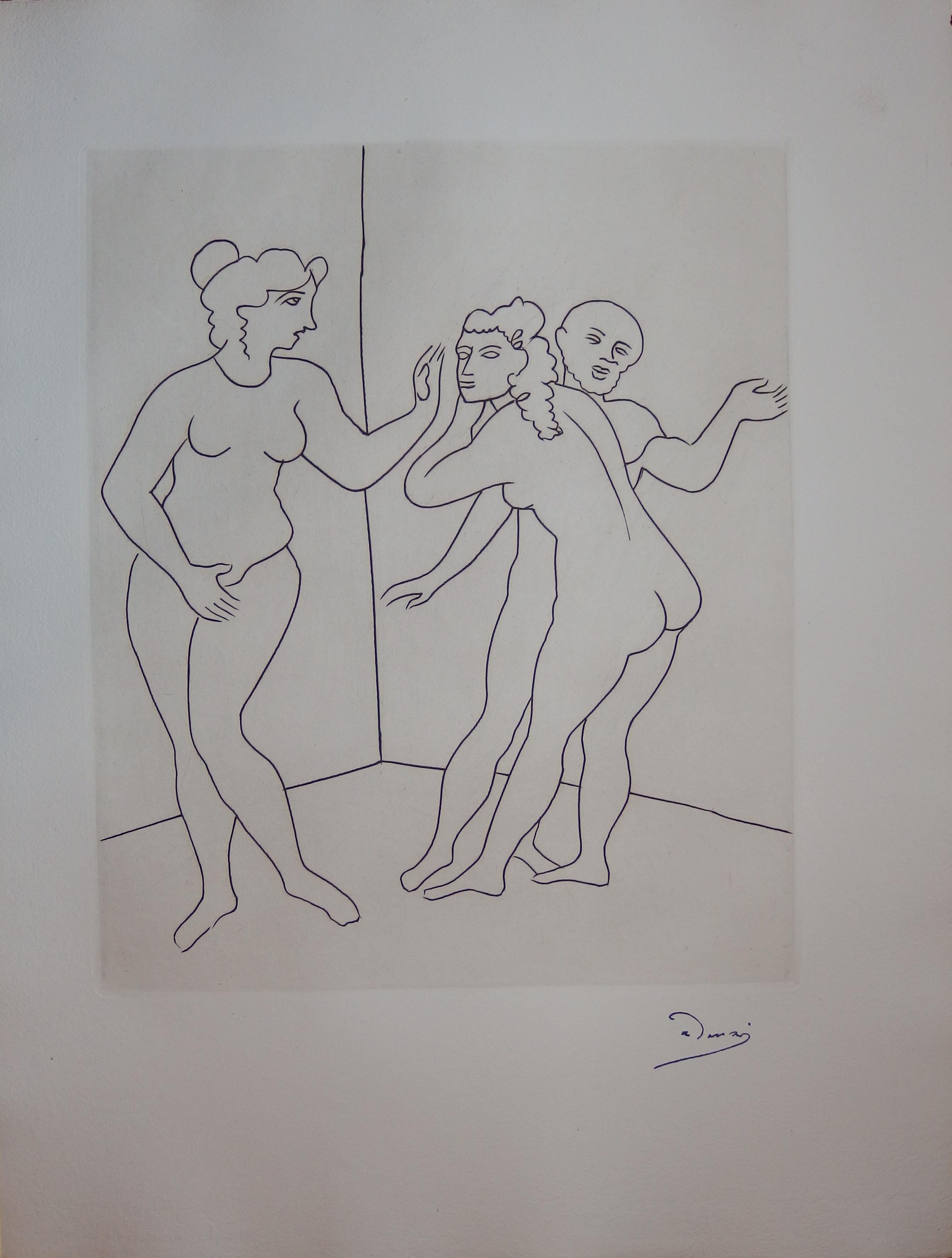 André Derain Figurative Print - Surprised Lovers - Original etching - 1951