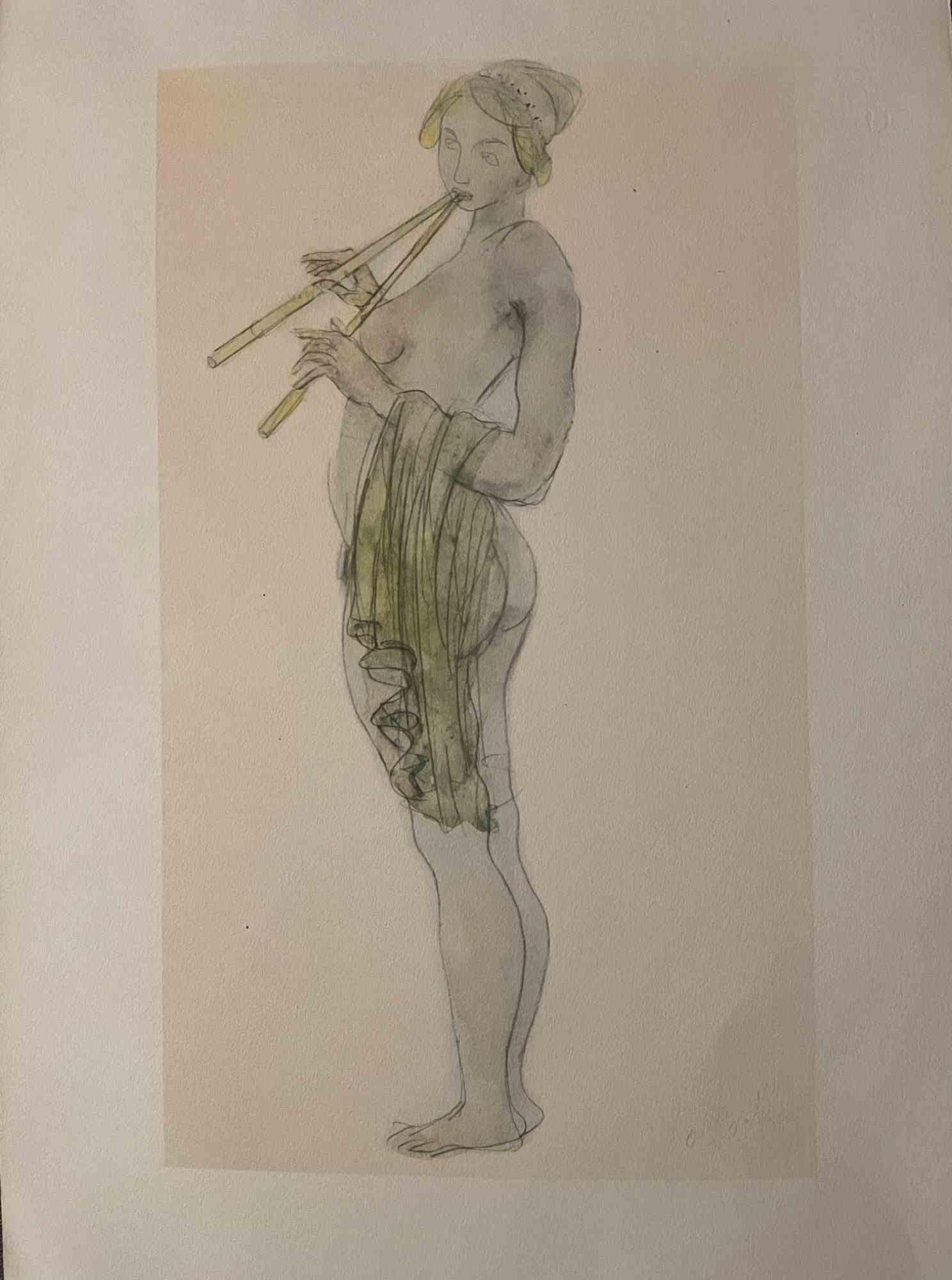 André Derain Figurative Print - The Flautist - Lithograph by A. Derain - 1920s