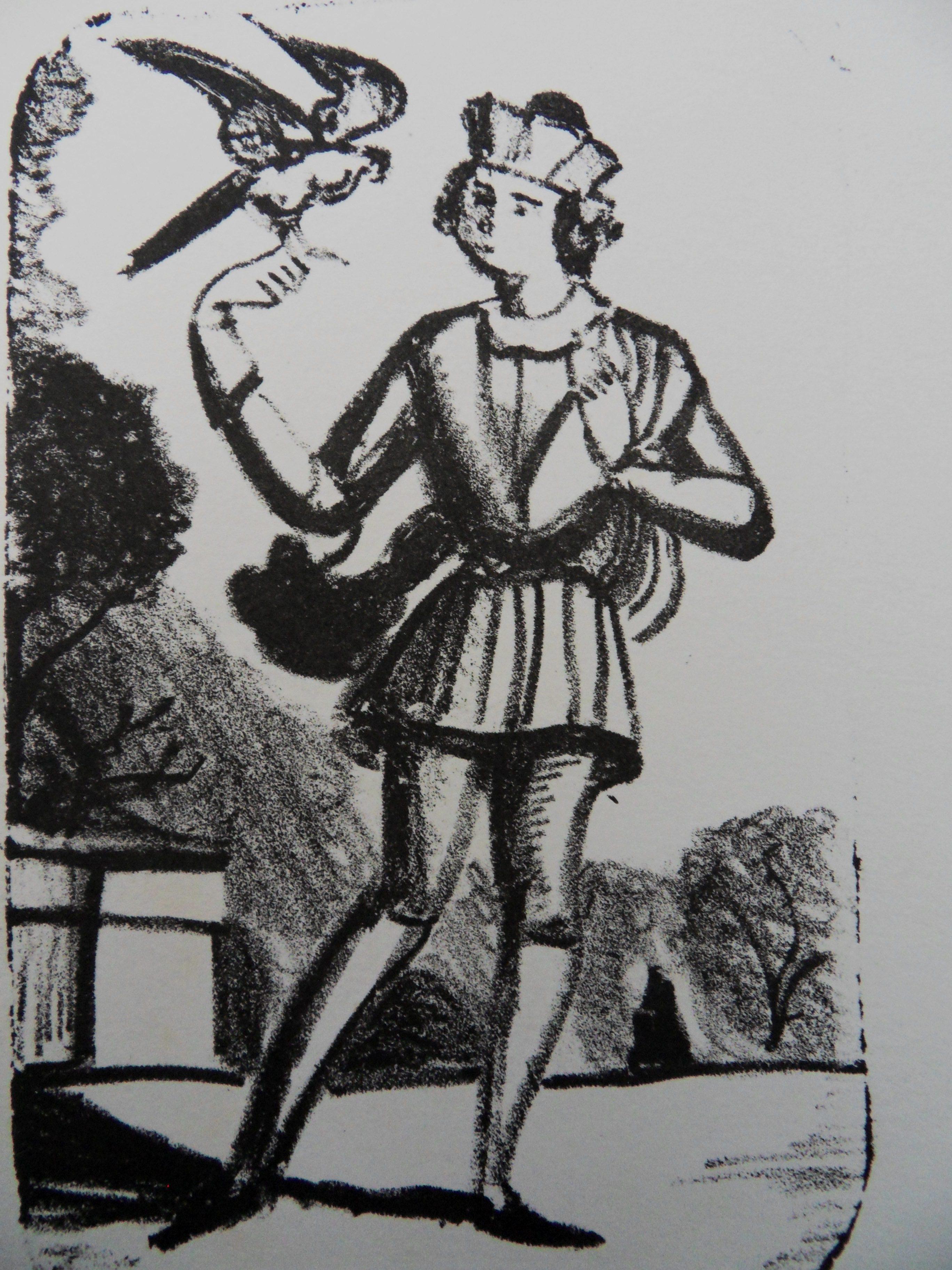 André Derain Figurative Print - The Messenger - Original lithograph, Mourlot 1950