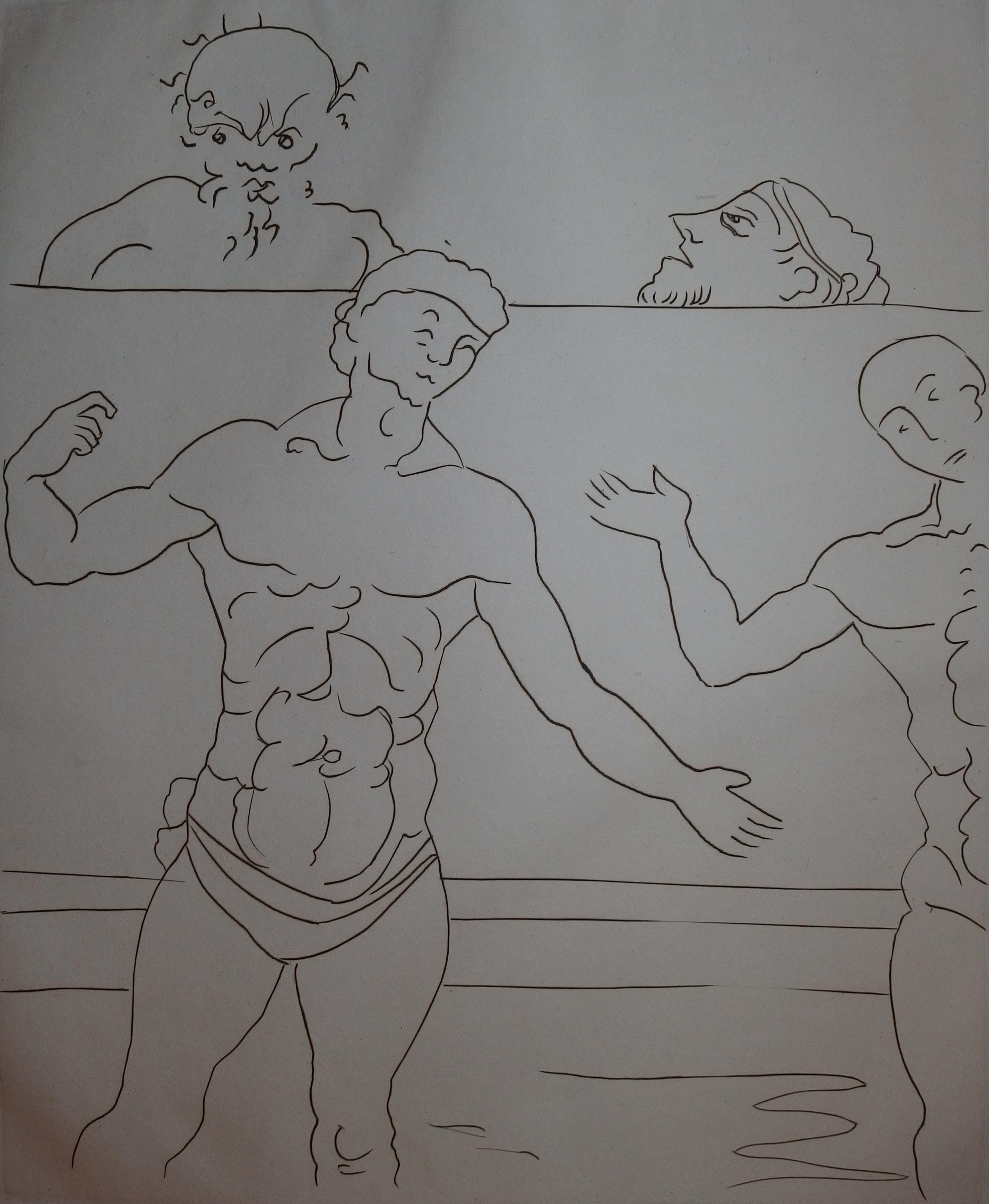 Los luchadores - Grabado original - 1951 - Print Moderno de André Derain
