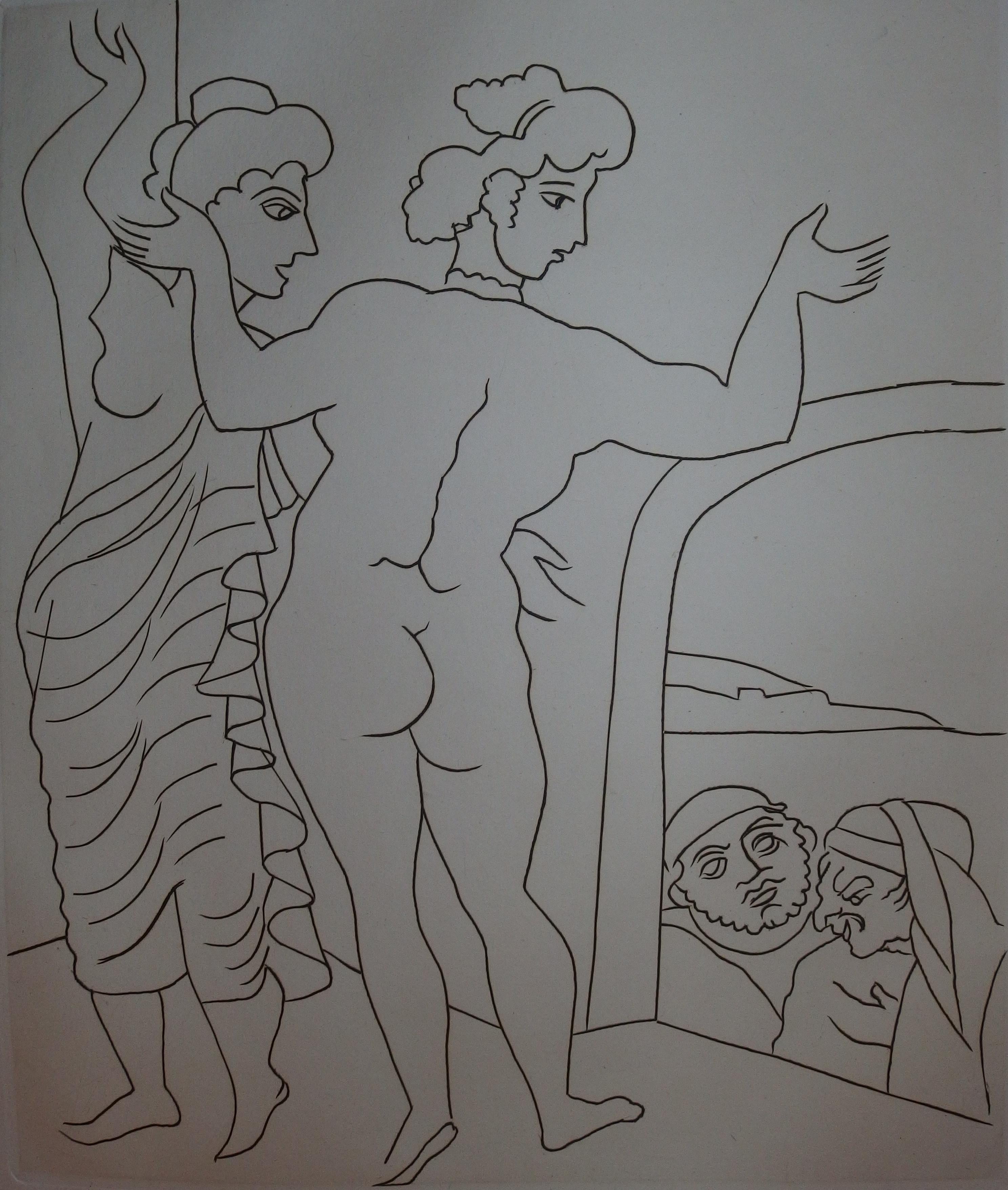Nudefarbene Frauen auf der Flucht - Original-Radierung - 1951 (Moderne), Print, von André Derain