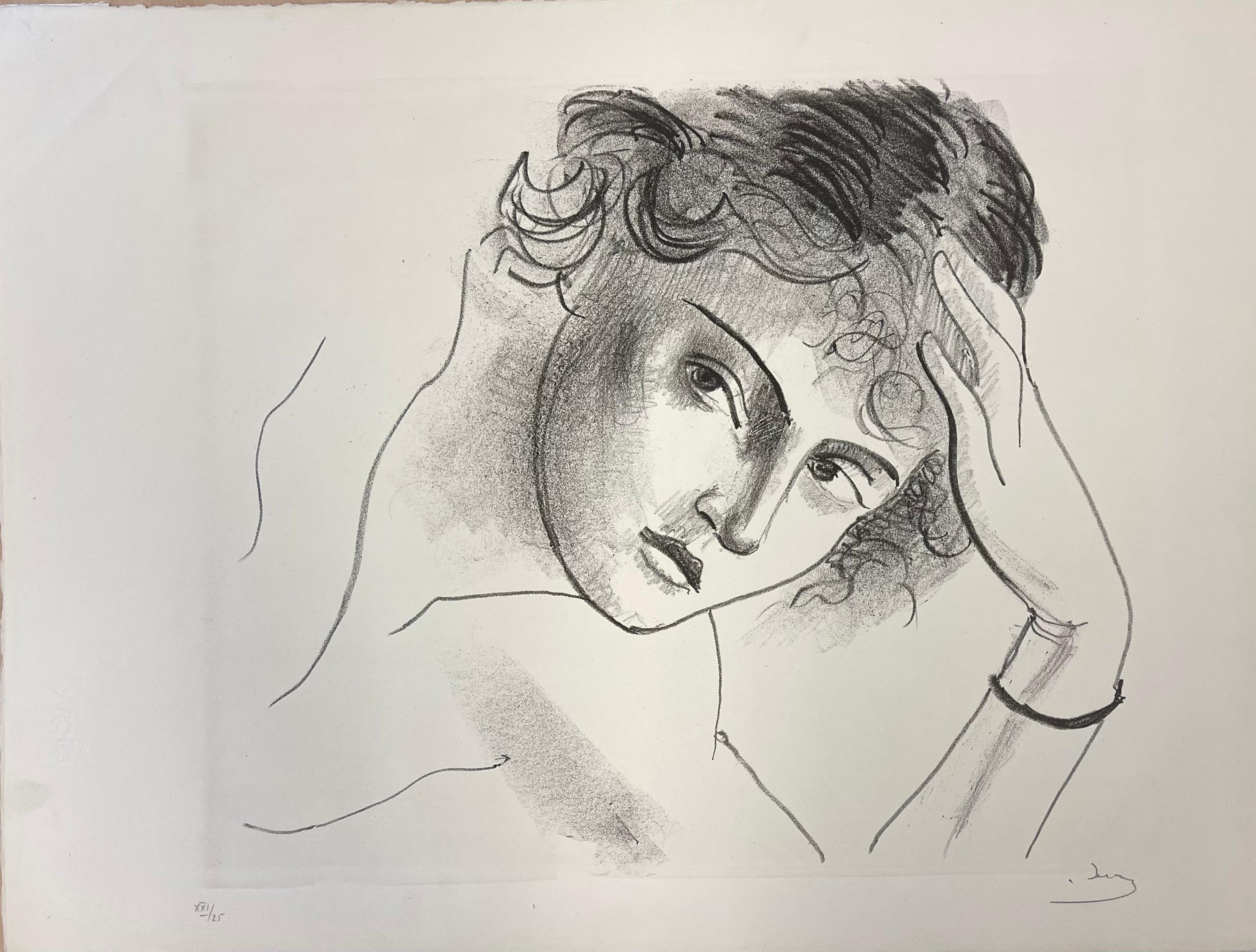 Figurative Print de André Derain - VISAGE DE FEMME APPUYE SUR SA MAIN (ROSTRO DE MUJER APOYADO EN SU MANO)