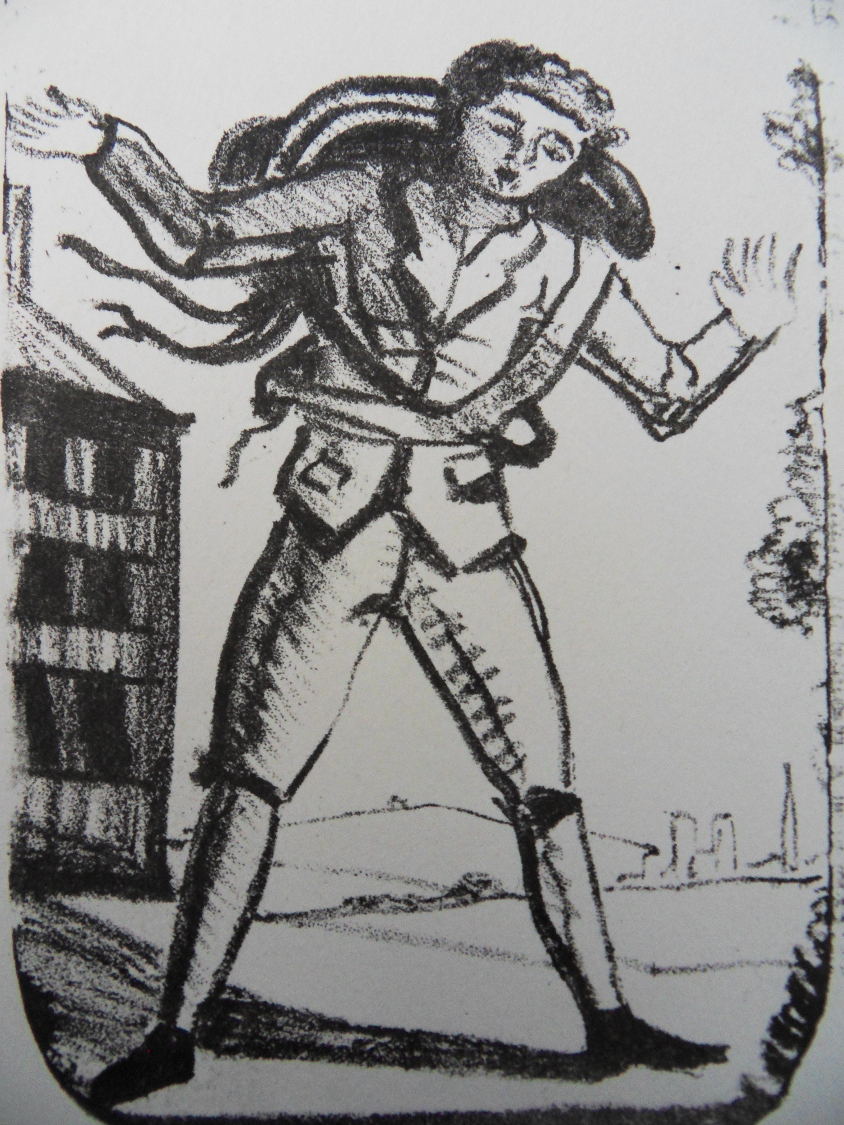 Jeune homme voyageant - Lithographie # Mourlot 1950 - Print de André Derain
