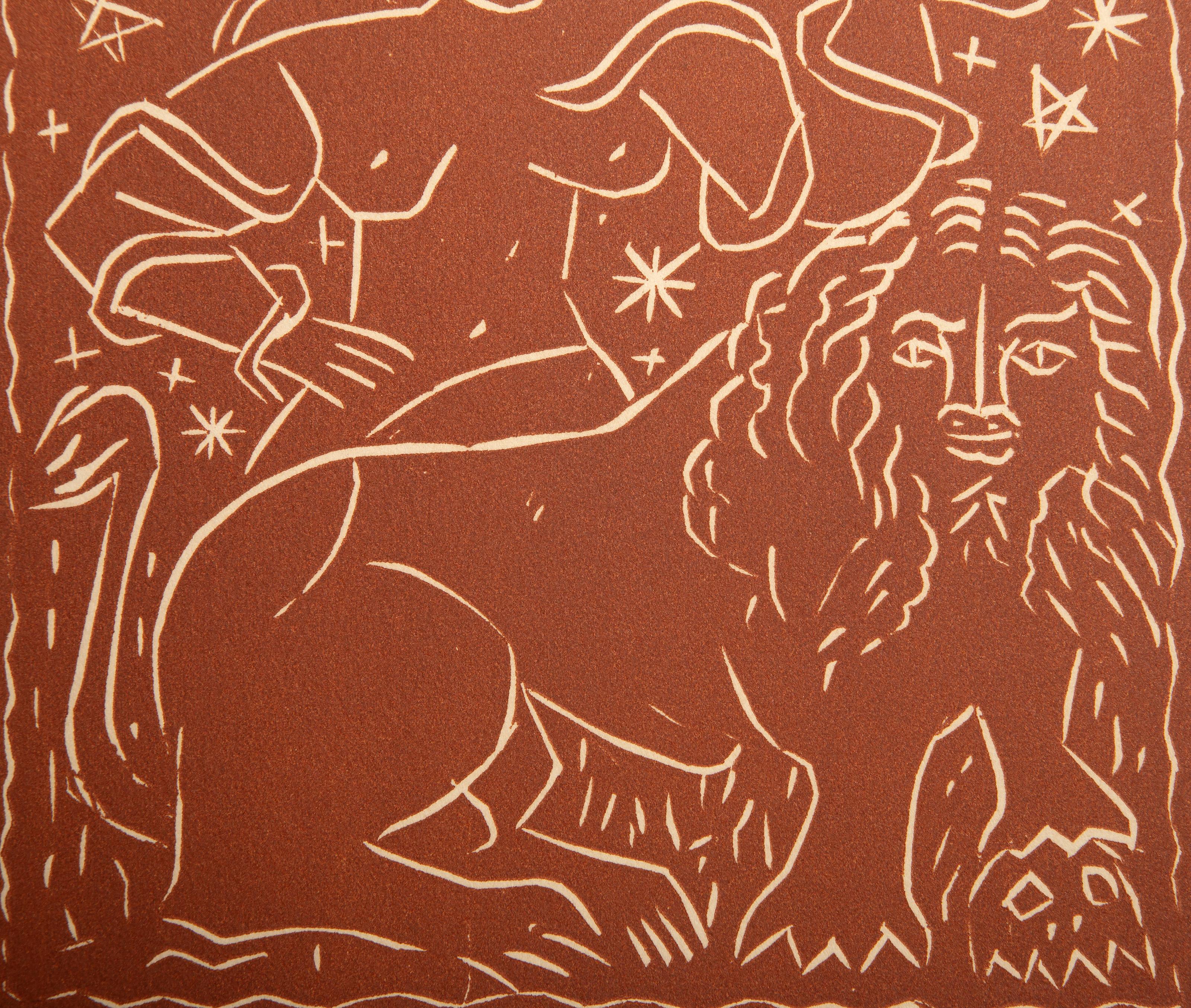  Andre Derain, Franzose (1880 - 1954) -  Zodiac, Medium: Holzschnitt auf Arches, Stempel signiert, Bildgröße: 8,75 x 7,5 Zoll, Größe: 17,5 x 13 Zoll (44,45 x 33,02 cm), Beschreibung: Aus der Sammlung des verstorbenen Larry Saphire.