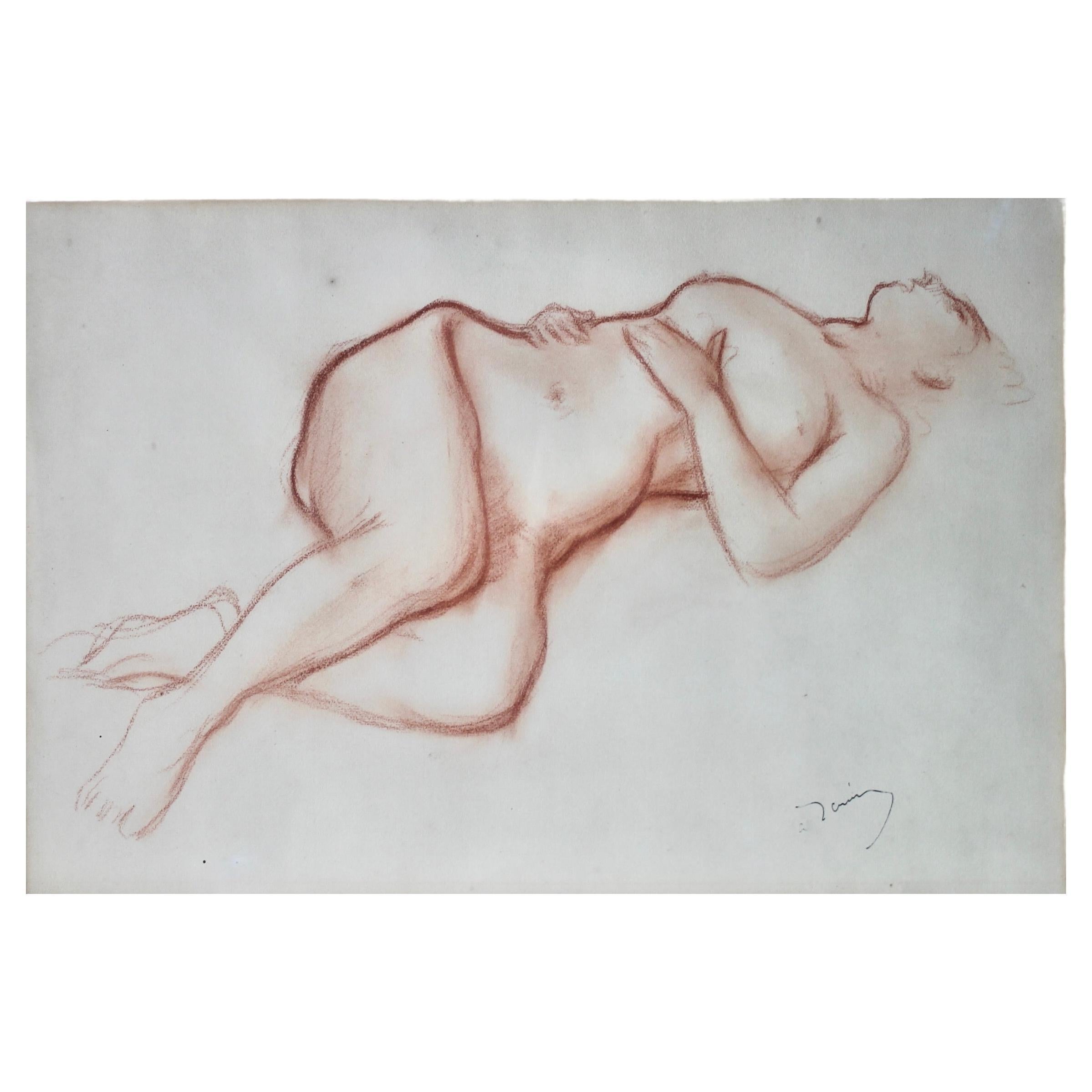 Andre Derain "Reclining Nude" Red Chalk Drawing