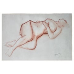 Vintage Andre Derain "Reclining Nude" Red Chalk Drawing