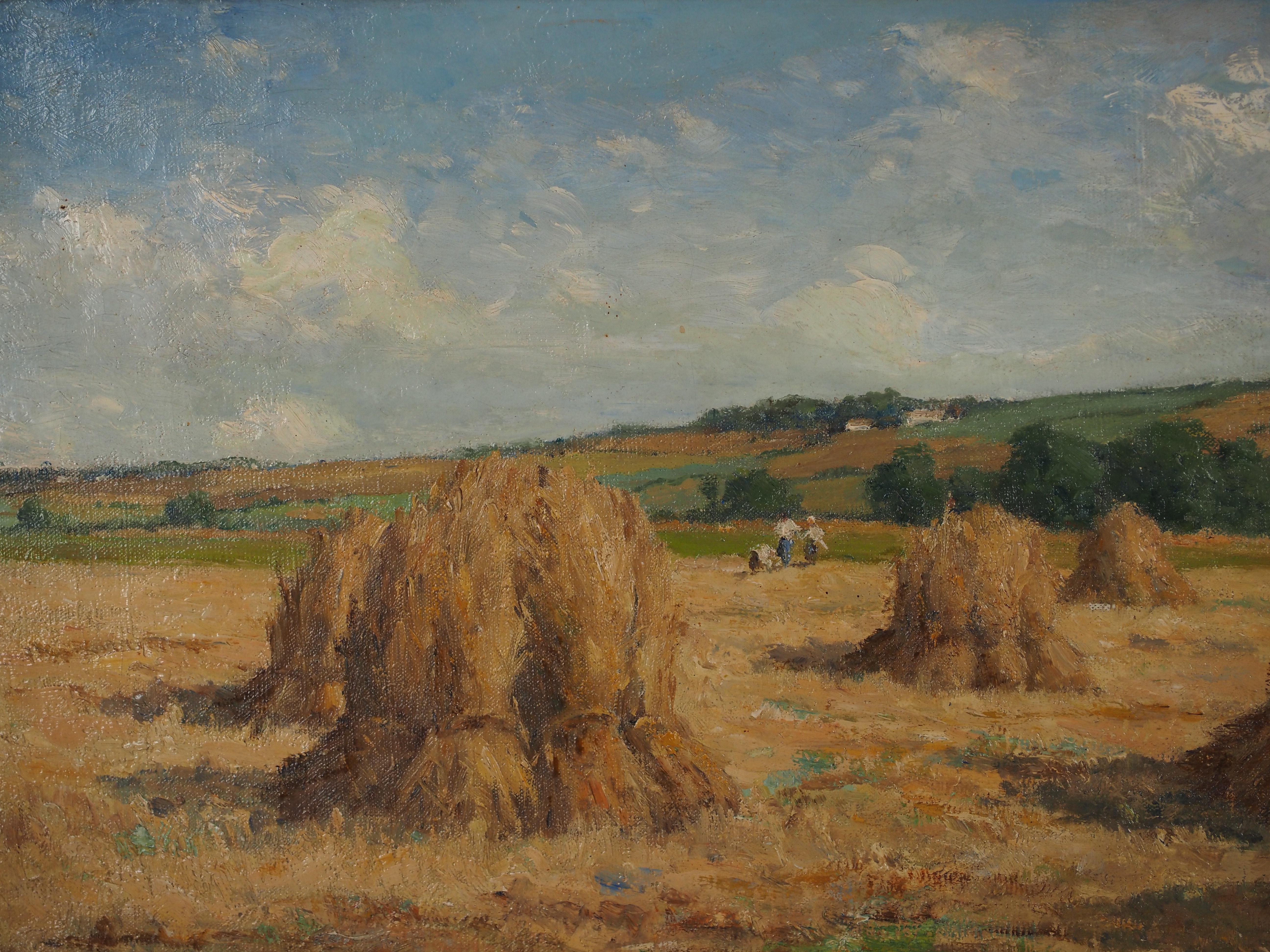 André DES FONTAINES (1869-1910) Ecole de Barbizon
Scuola Barbizon : Il raccolto 

Olio originale su tela
Firmato in basso a destra
Su tela 38 x 61 cm (circa 15 x 24 pollici)
Presentato in una cornice di legno 58 x 77 cm ( c. 23 x 31 in)

PROVENIENZA