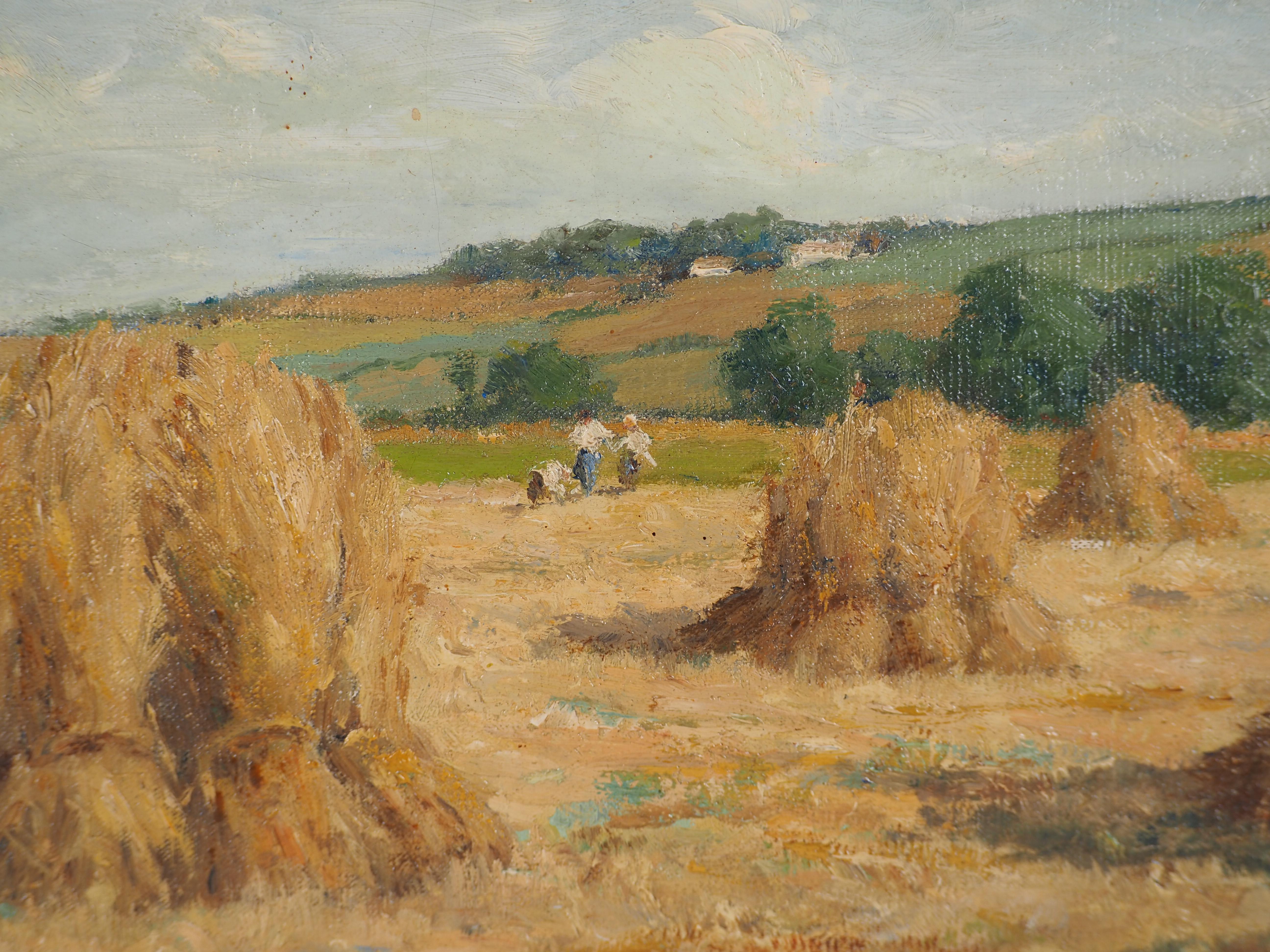 Scuola di Barbizon: Il raccolto - Olio originale su tela, firmato 2