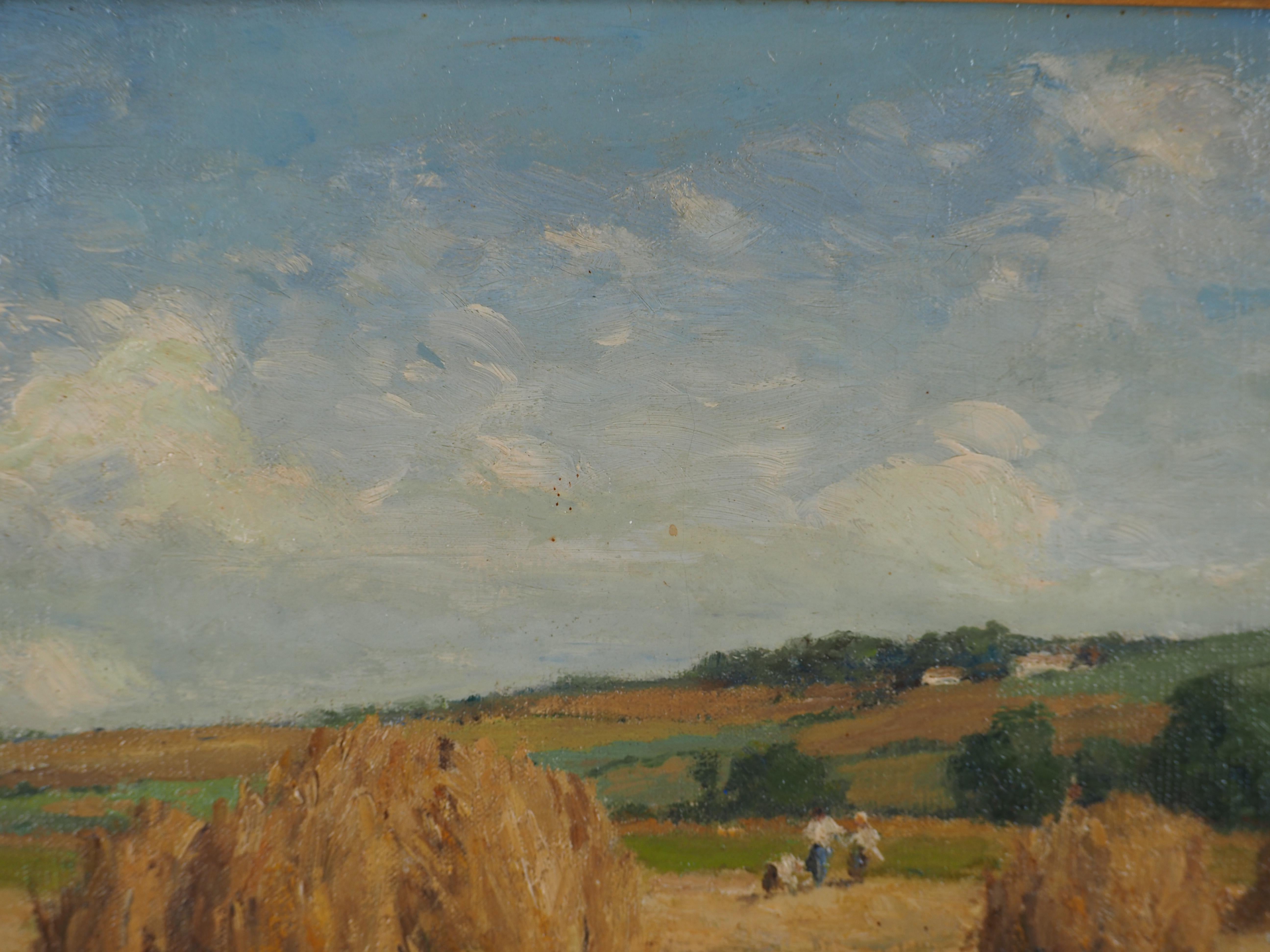 Scuola di Barbizon: Il raccolto - Olio originale su tela, firmato 3
