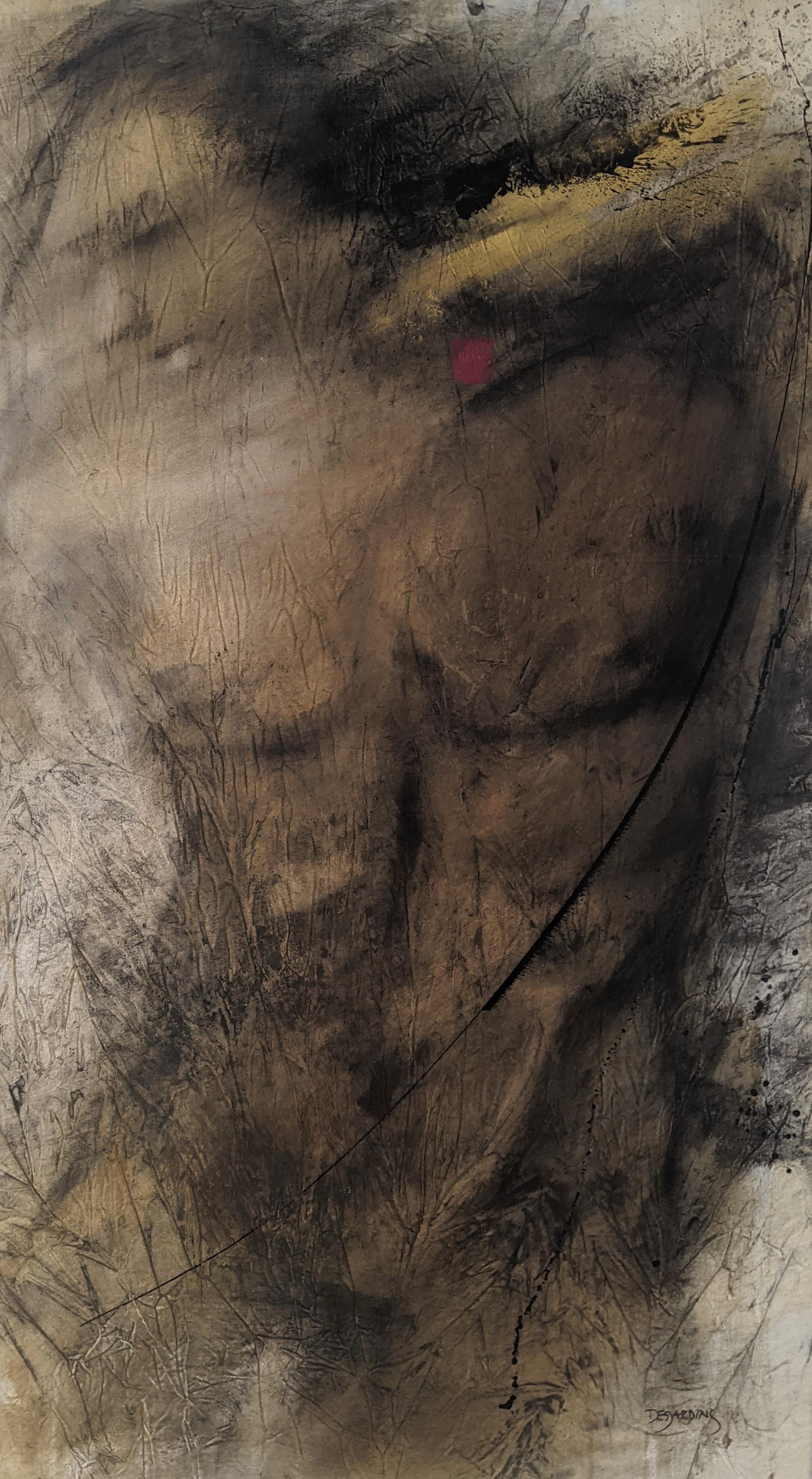 Painting, Mixed Media, Earth Tones, Nude, Male, Abstract Figure by Desjardins