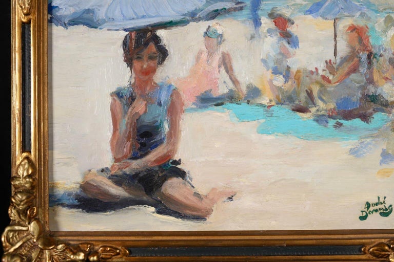Bathers - Impressionist Oil - Figures in Beach Landscape by Andre Devambez For Sale 1