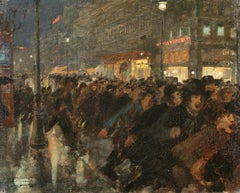 Demonstranten – Impressionistische Figuren in einem Stadtbild, Ölgemälde von Andre Devambez