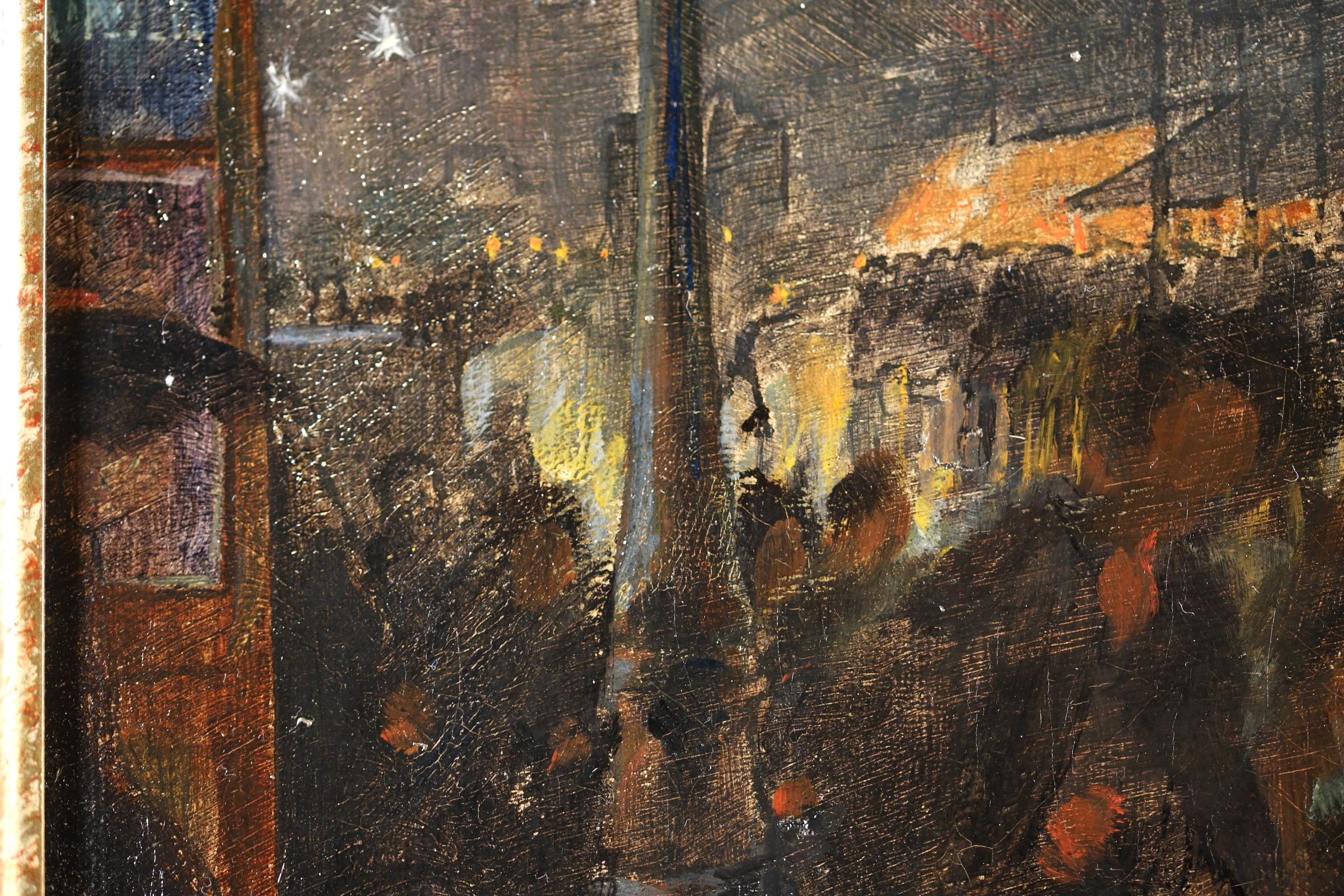 Manifestantes - Óleo impresionista, Figuras en paisaje urbano de André Devambez en venta 8